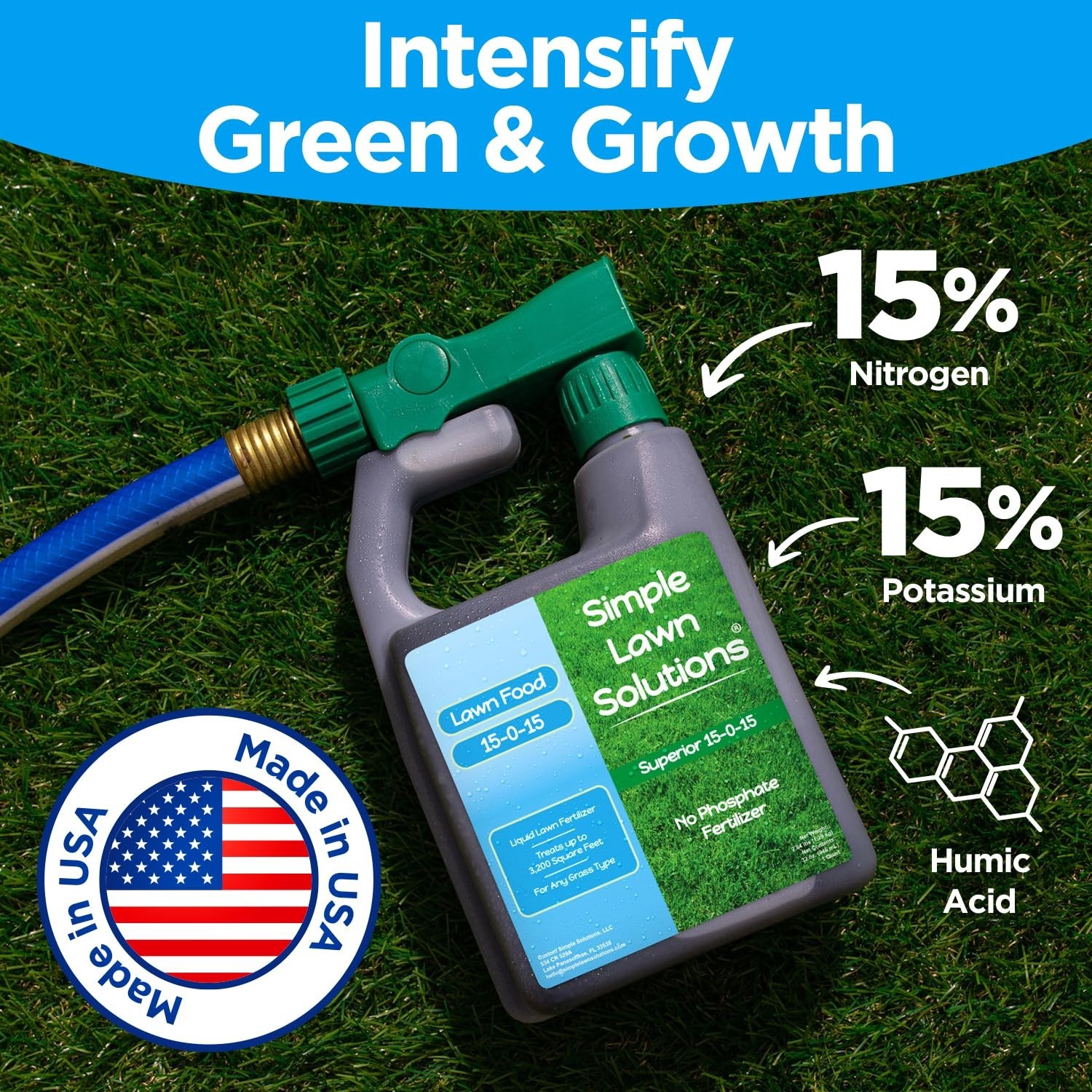15-0-15 Liquid Lawn Fertilizer – All Season Lawn Food for Growth & Green – 32oz
