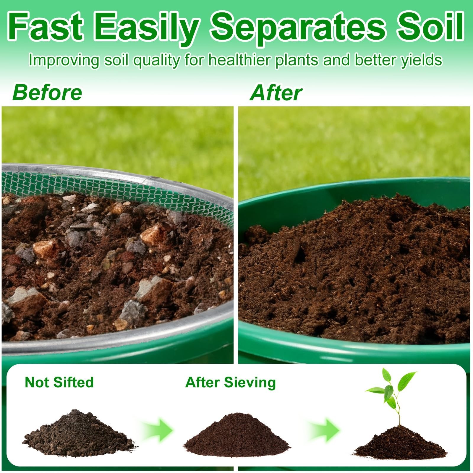 2 Pack Soil Sifter for Gardening – Rock Compost Sand Sifter Fits 5-Gallon Buc…