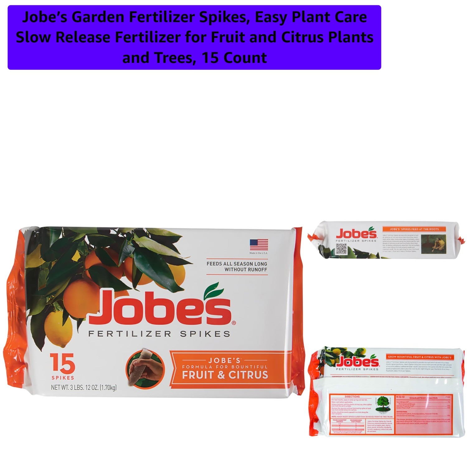 Jobe’s 15 Count Citrus and Fruit Fertilizer Spikes – Easy Plant Care Solution