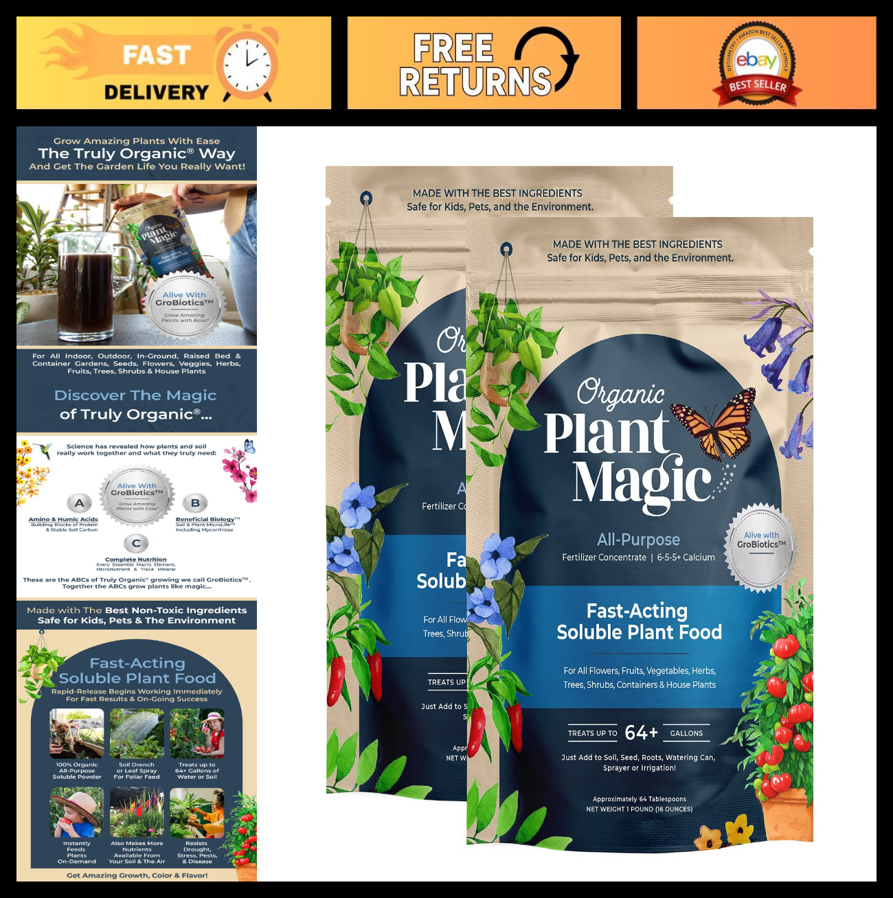 Organic Plant Fertilizer 1lb 2-Pack | Water Soluble Food for Vegetables, Flowers