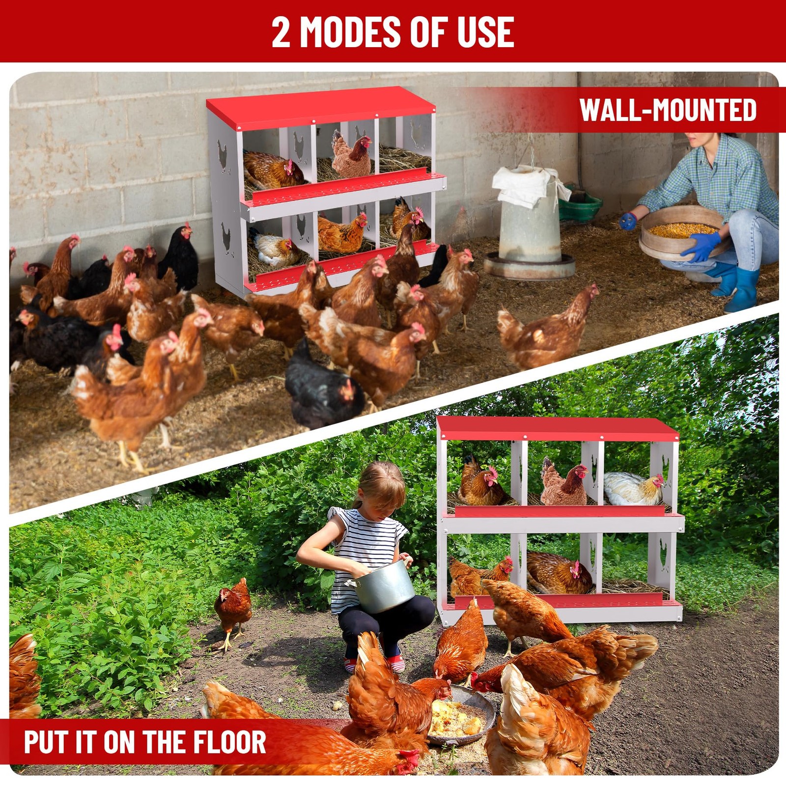 6 Compartment Metal Chicken Nesting Box Roll Out Egg Collection