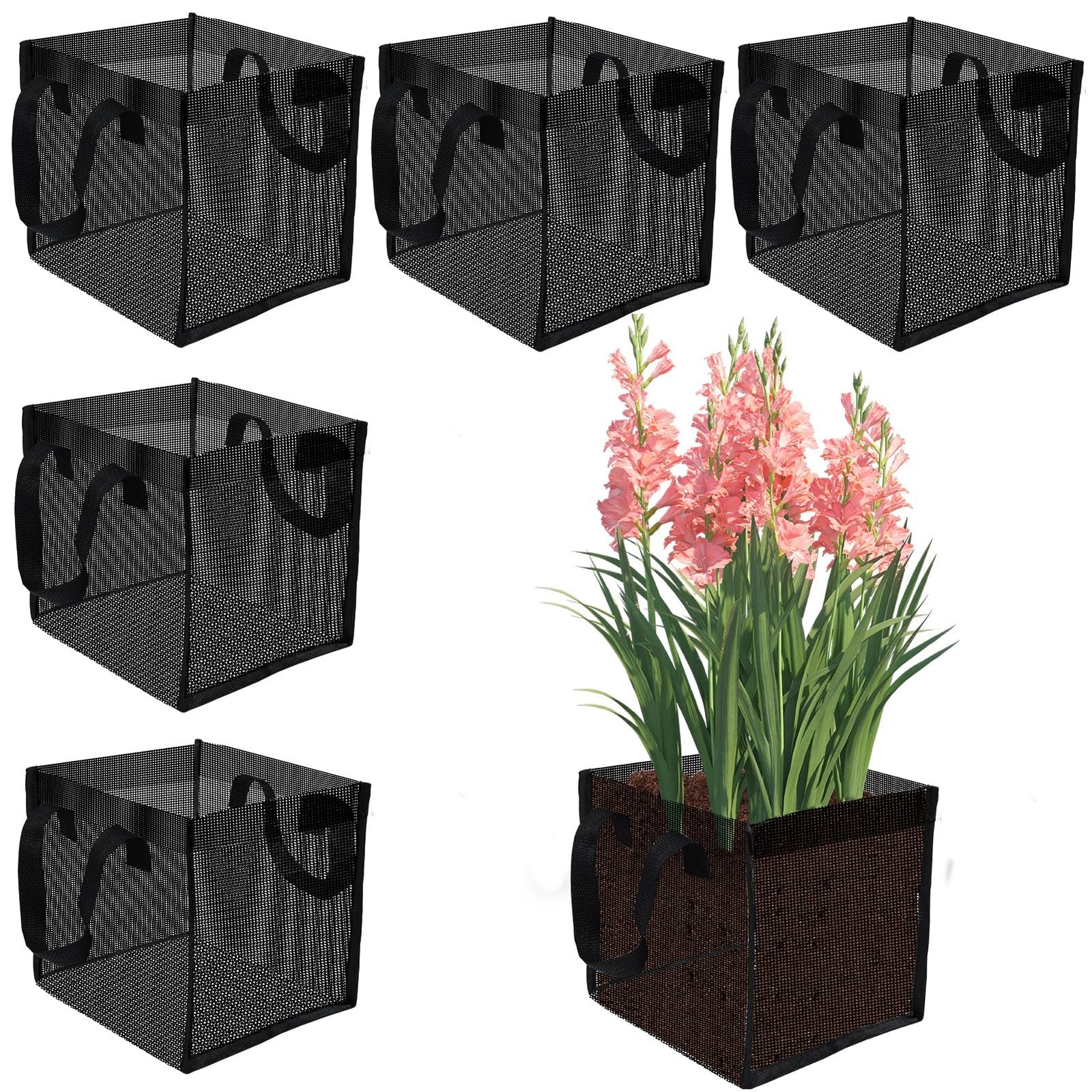 6PCS Mesh Aquatic Pond Plant Baskets, 2 Gallon Large Pond Planting Bags Reusa…