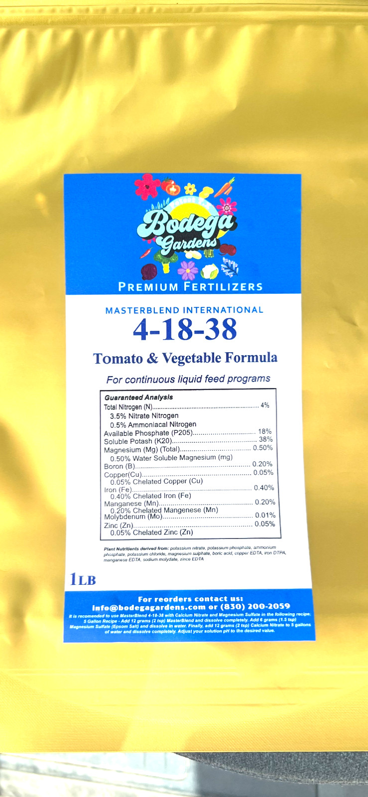 MASTERBLEND 4-18-38 Bloom Fertilizer Tomato & Vegetable (1 Pound Bag)