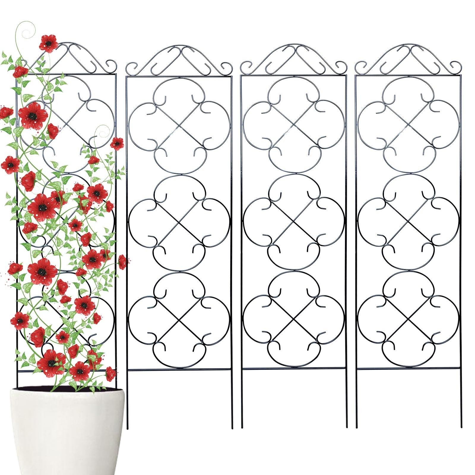 Garden Trellis 4 Pack 48” H x 12.5” W Metal Plant Climbing Trellis Suitable…