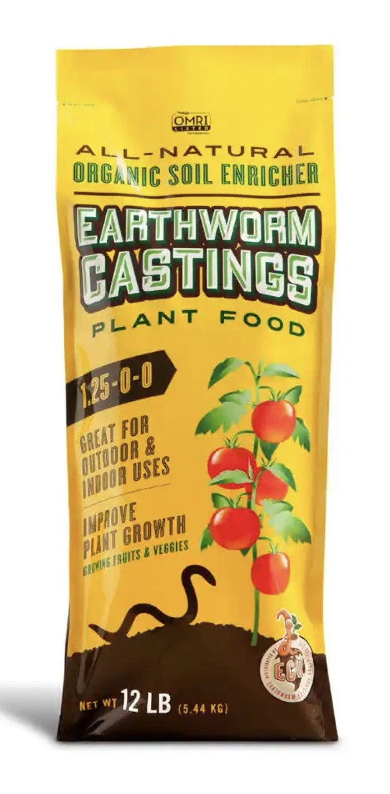 12 Lbs. Bag Earthworm Castings…ALL Natural Plant Food…Improves plant Growth.