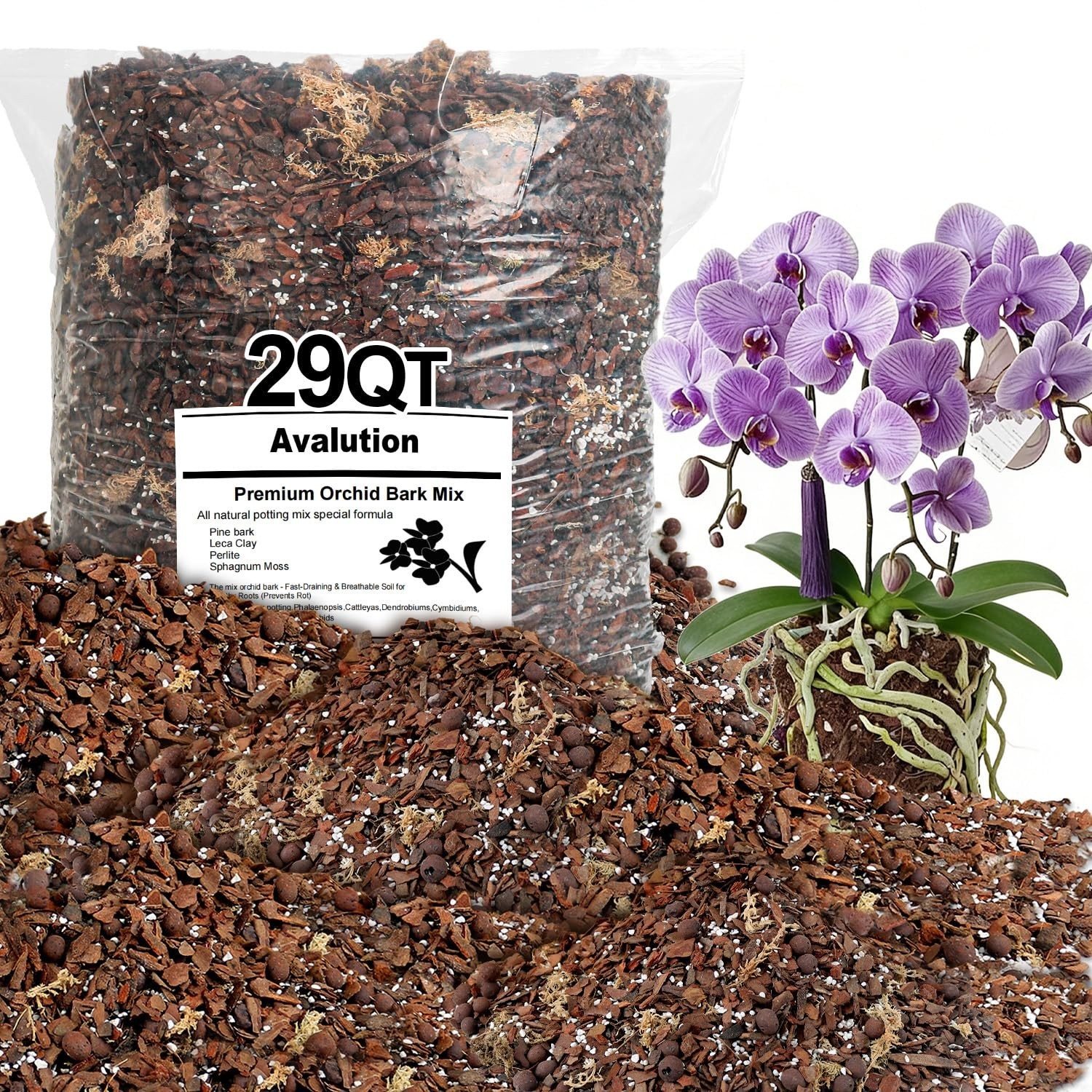 Orchid Bark Potting Mix 29 Quart, Mix Pine Bark,Perlite, Sphagnum Moss and Cl…