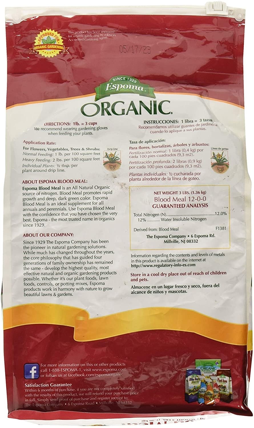 Espoma 163680 3 lbs Blood Meal Organic Fertilizer – DB03