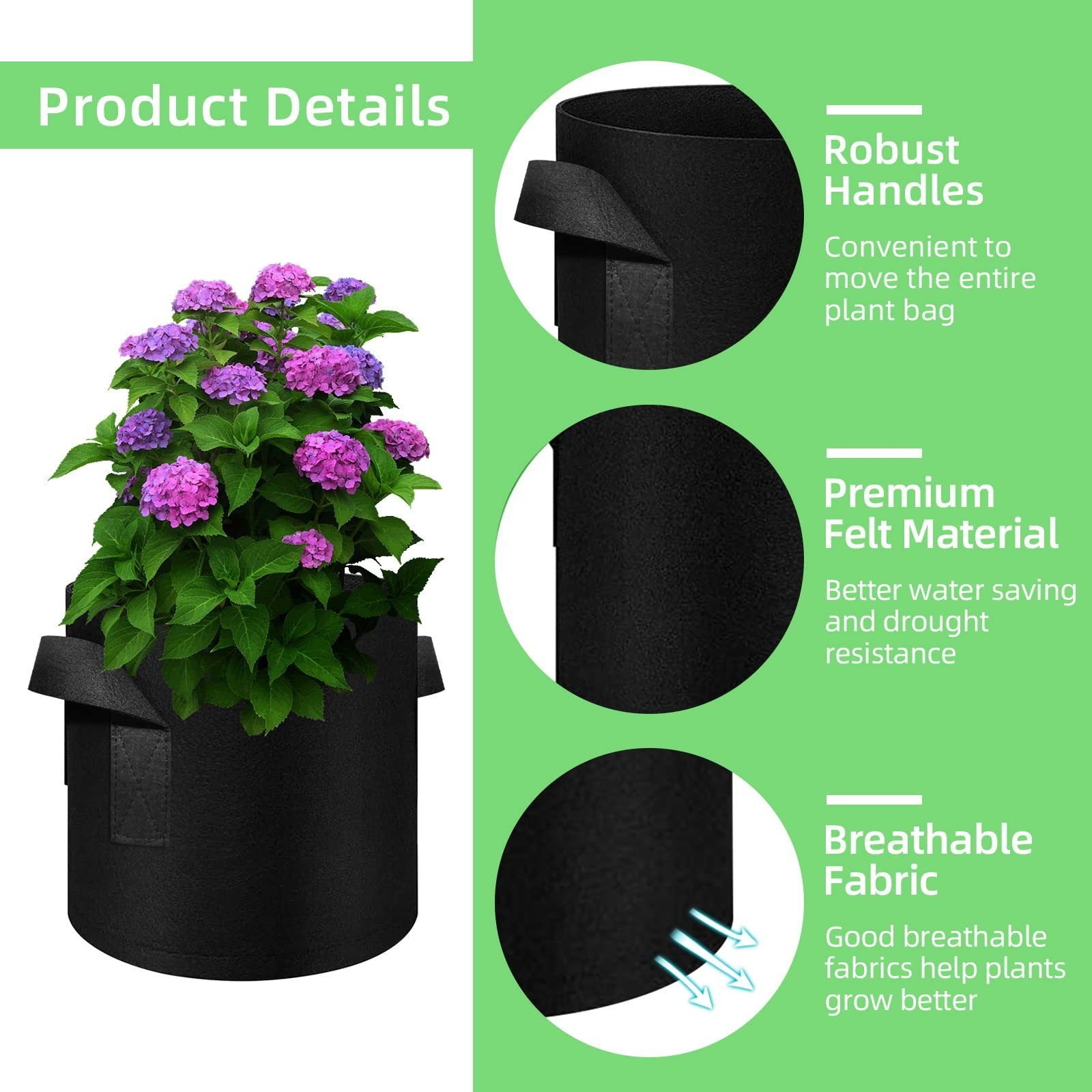 5 Gallon Grow Bags 90-Pack Garden Plant Aeration Fabric Pots with Handles Non…