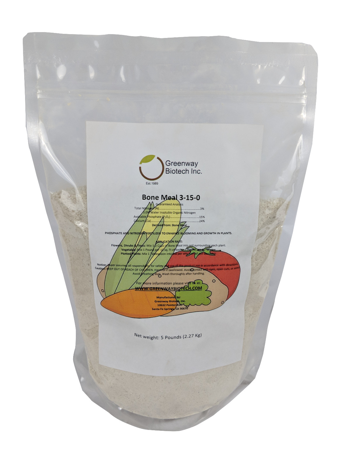 Bone Meal 3-15-0 Plus 24% Calcium Great for Blooms & Roots Growth 5 LB