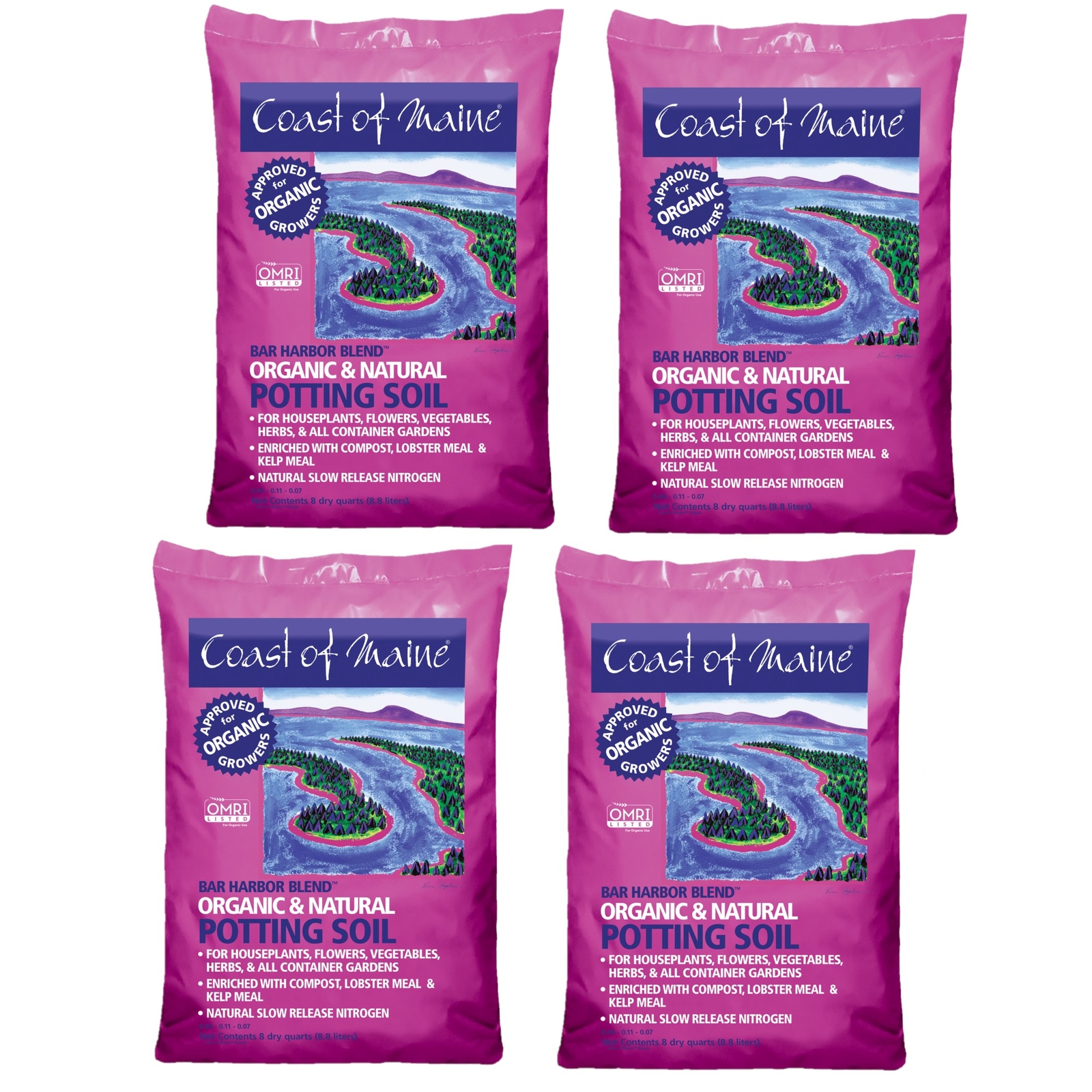 Coast of Maine (#BH8P) Bar Harbor Blend Organic Potting Soil, 8 qt (Pack of 4)