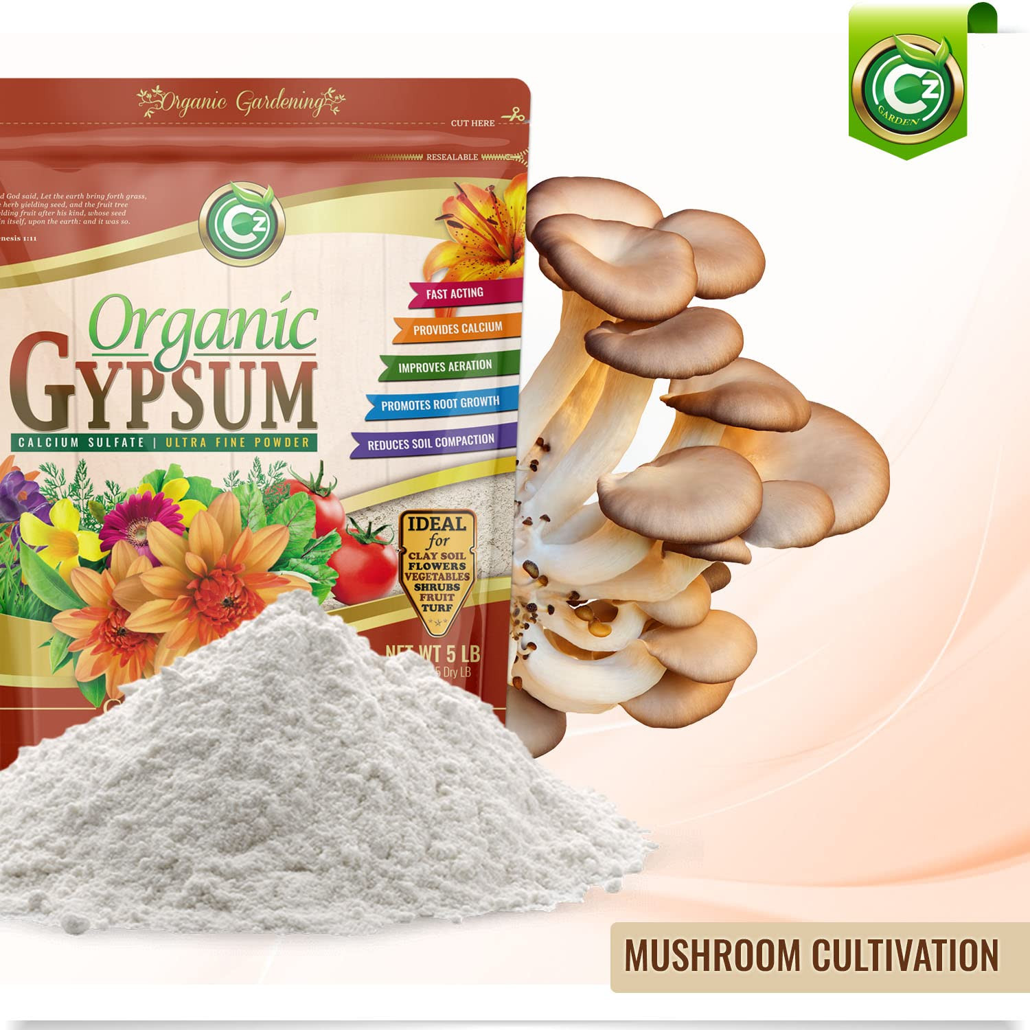 Organic Gypsum Powder 5LB – Made in USA – OMRI Listed – Calcium Sulfate Dihydrat