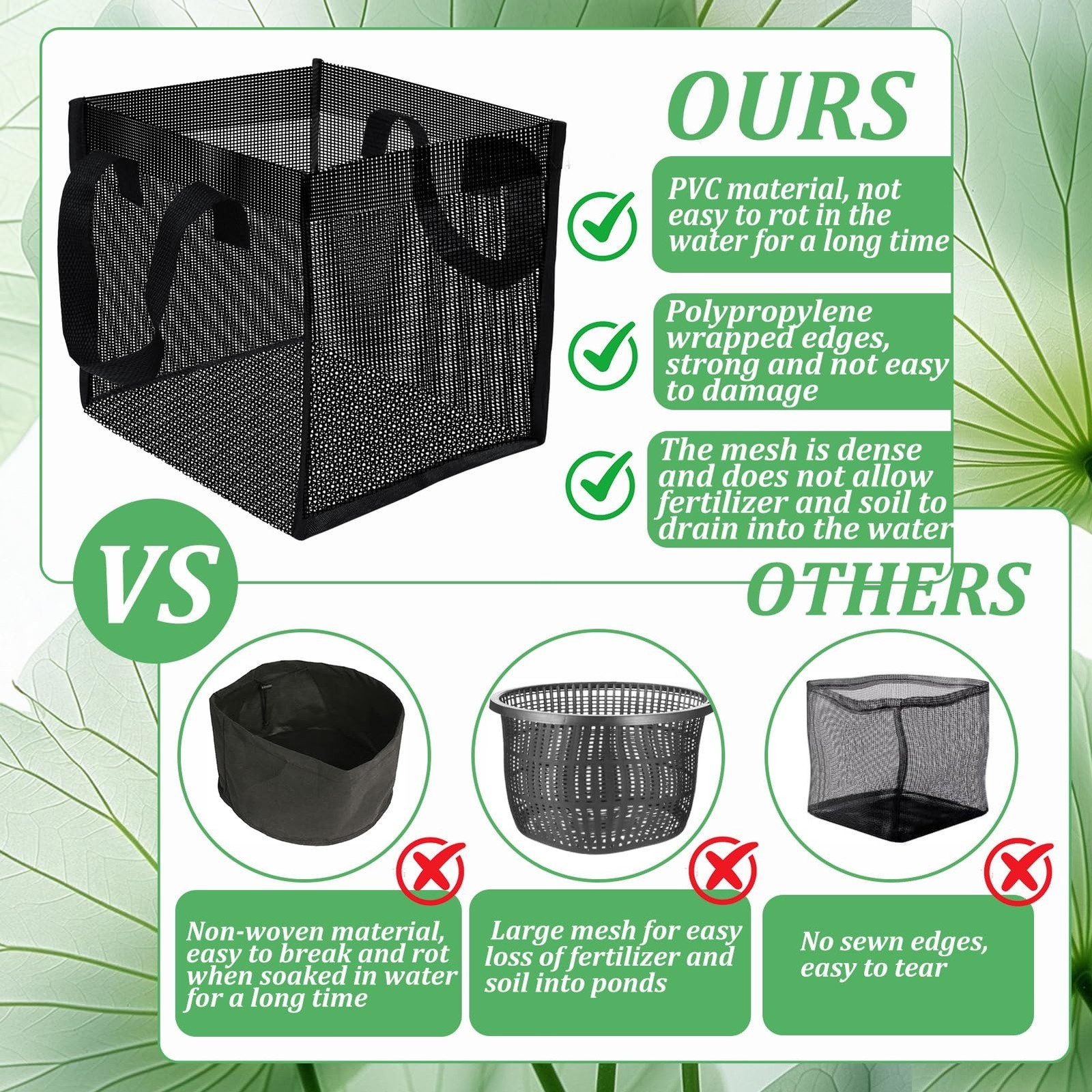 6PCS Mesh Aquatic Pond Plant Baskets, 2 Gallon Large Pond Planting Bags Reusa…