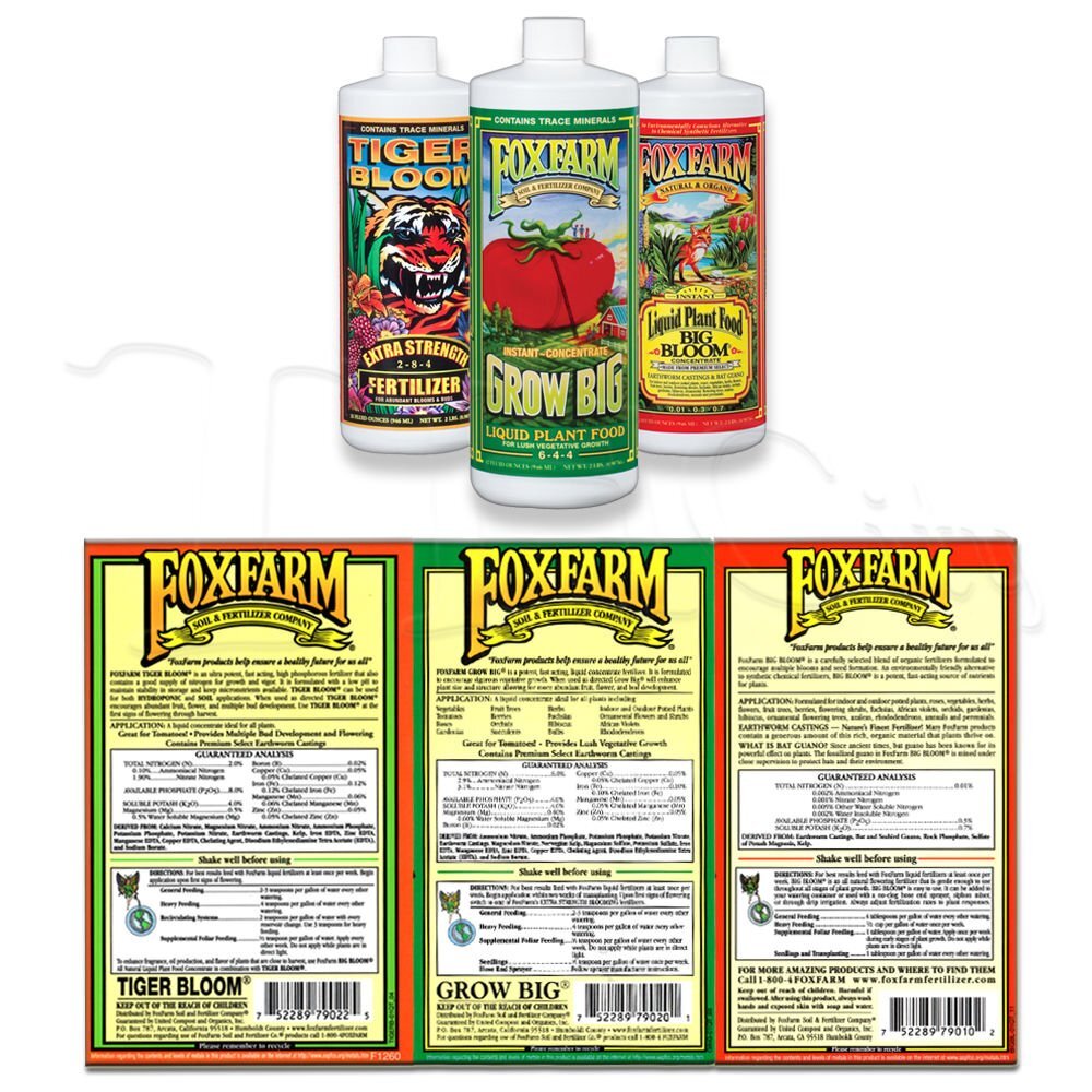 Fox Farm Liquid Nutrient Soil Trio- Pints: Big Bloom, Grow Big, Tiger Bloom