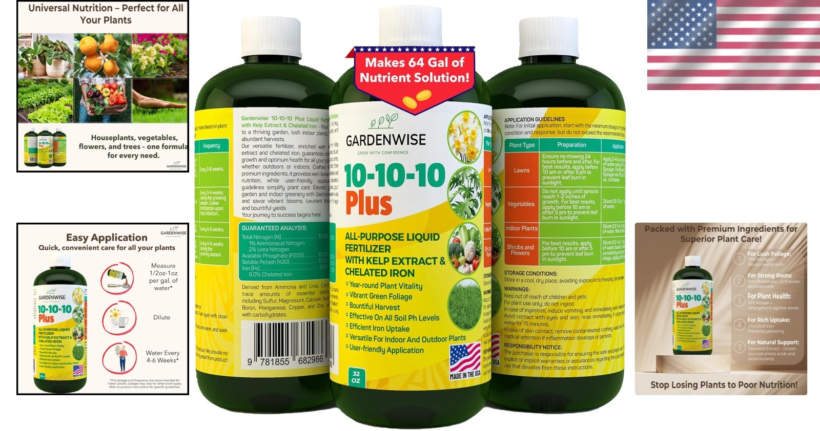 Versatile 10-10-10 Liquid Fertilizer with 6% Iron – Indoor & Outdoor Use, 32 Oz