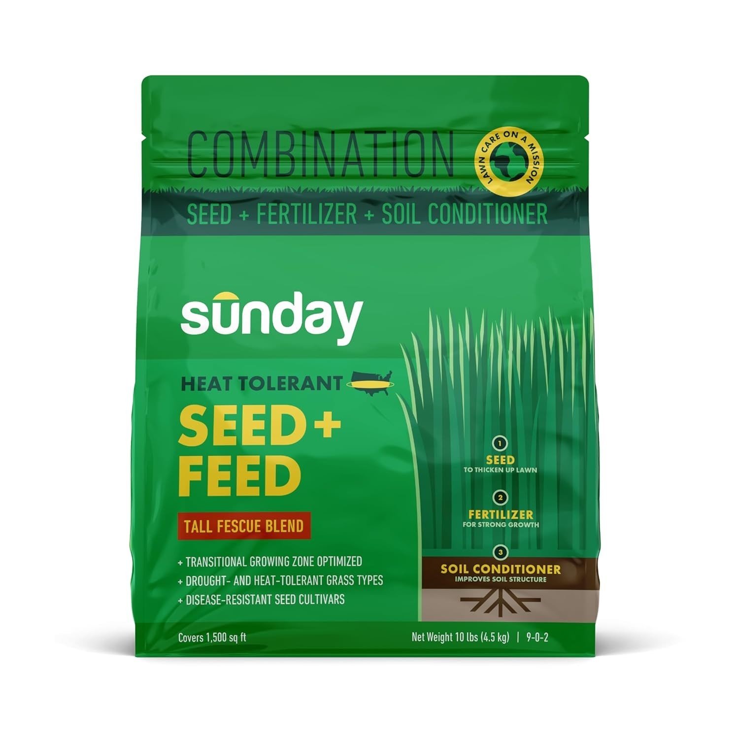 Heat Tolerant Seed + Feed – 3-in-1 Grass Seed, Fertilizer, & Soil Conditioner…