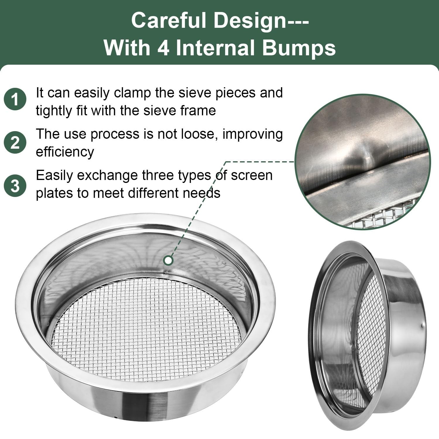 Soil Sifter Garden Soil Sieve Stainless Steel Sieve Set, with 3 Interchangeab…
