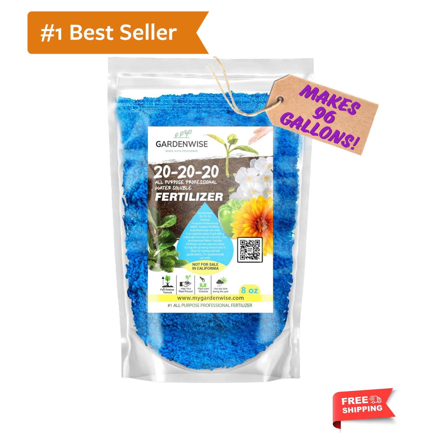Hydroponic & Orchid Fertilizer – 20-20-20 Water-Soluble Plant Food, 8 Oz Package
