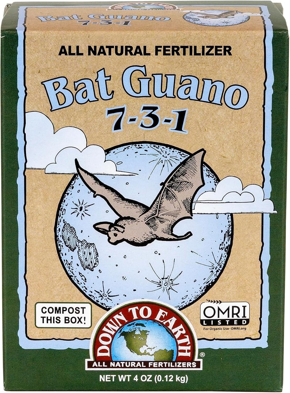 Down to Earth Organic Bat Guano Fertilizer Mix 7-3-1, 4Oz