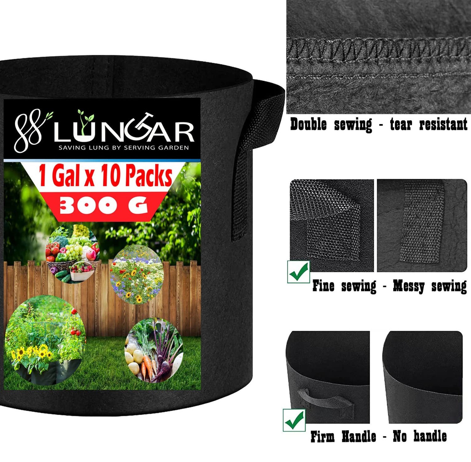 Plant Grow Bags 10 Gallon 5 Packs Planter Pot, Thickest Aeration 300G Non-Wov…