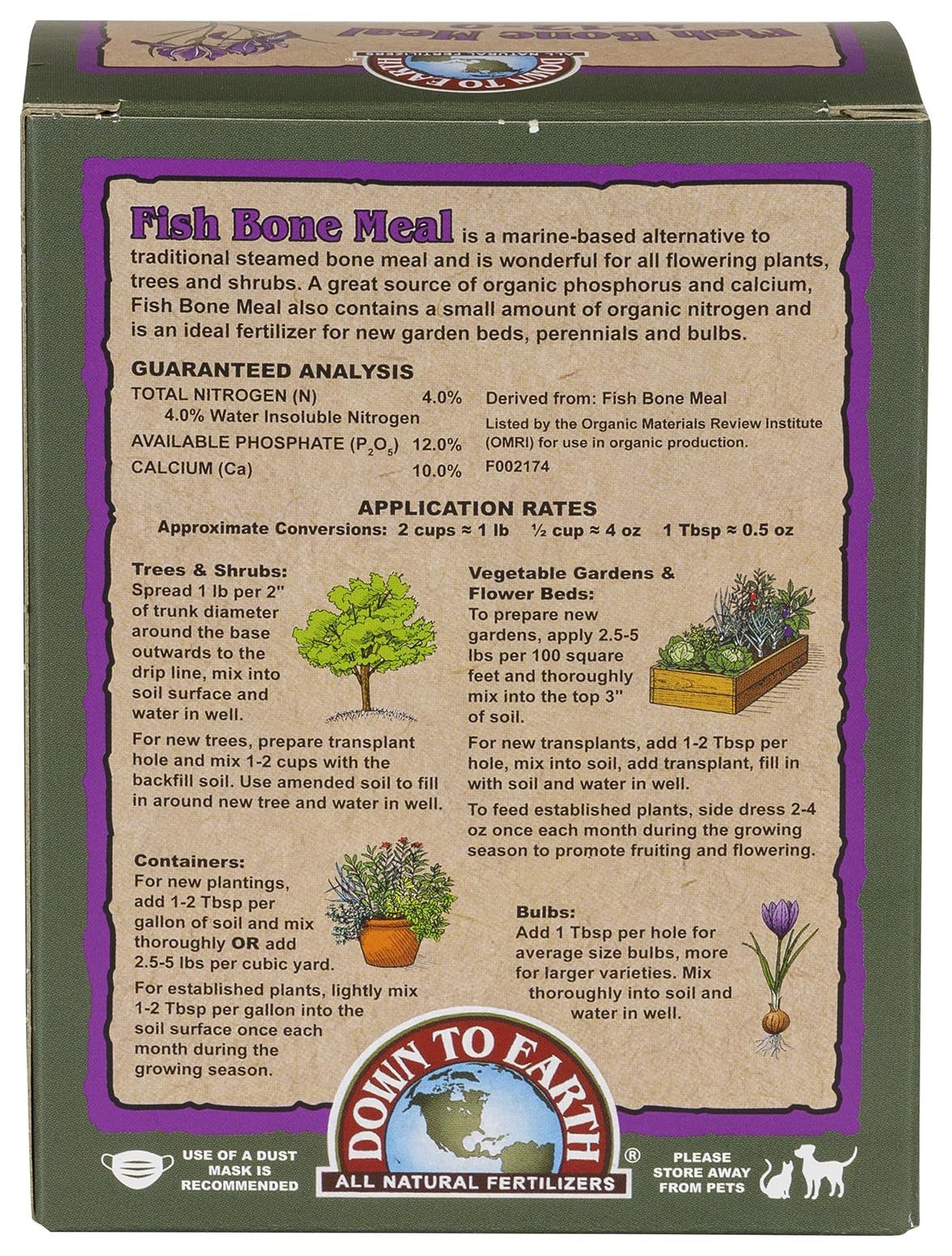 Down to Earth Organic Fish Bone Meal Fertilizer Mix 4-12-0, 1 Lb