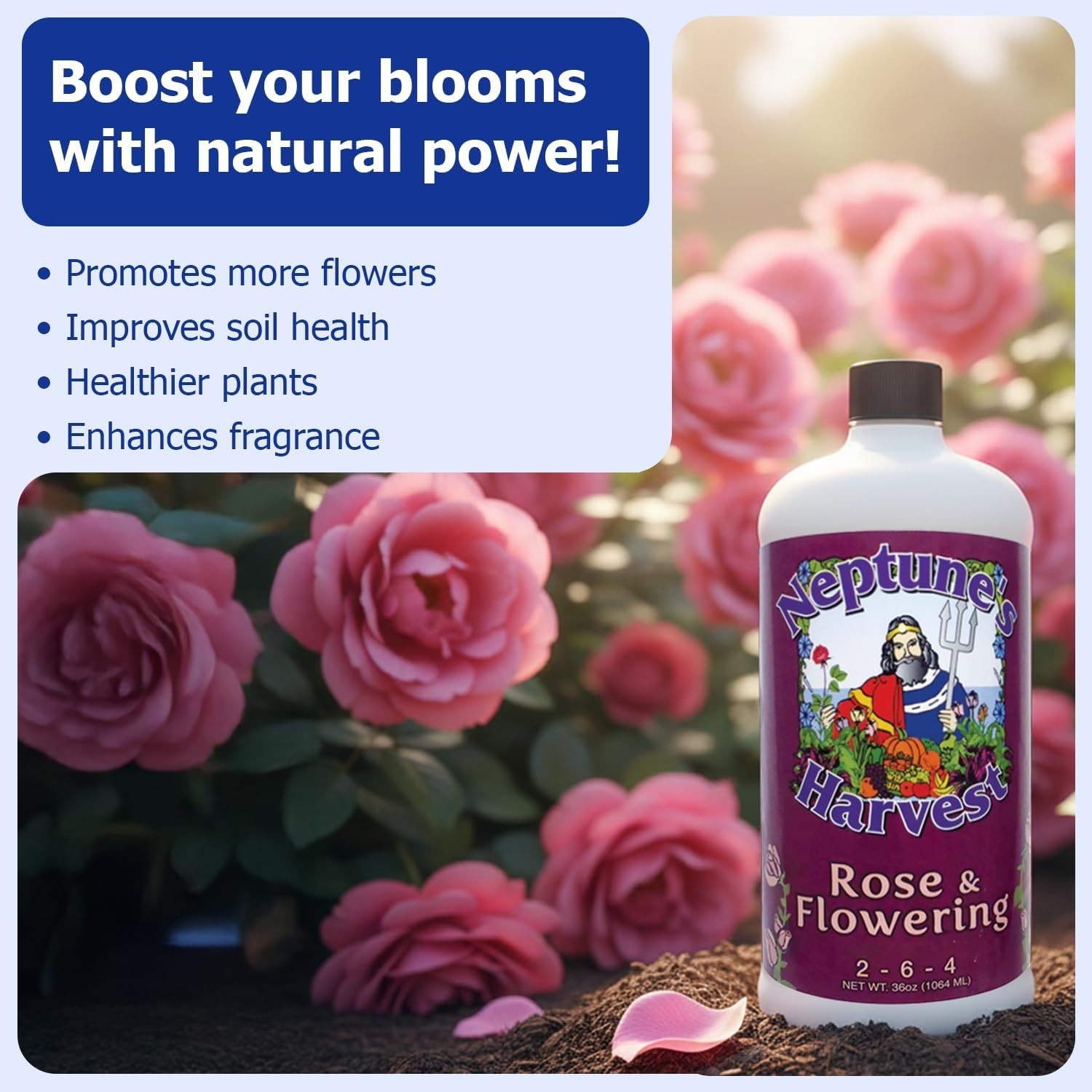 Rose & Flowering Fertilizer 2-6-4 – 36oz Bottle – Organic Liquid Food for Vib…