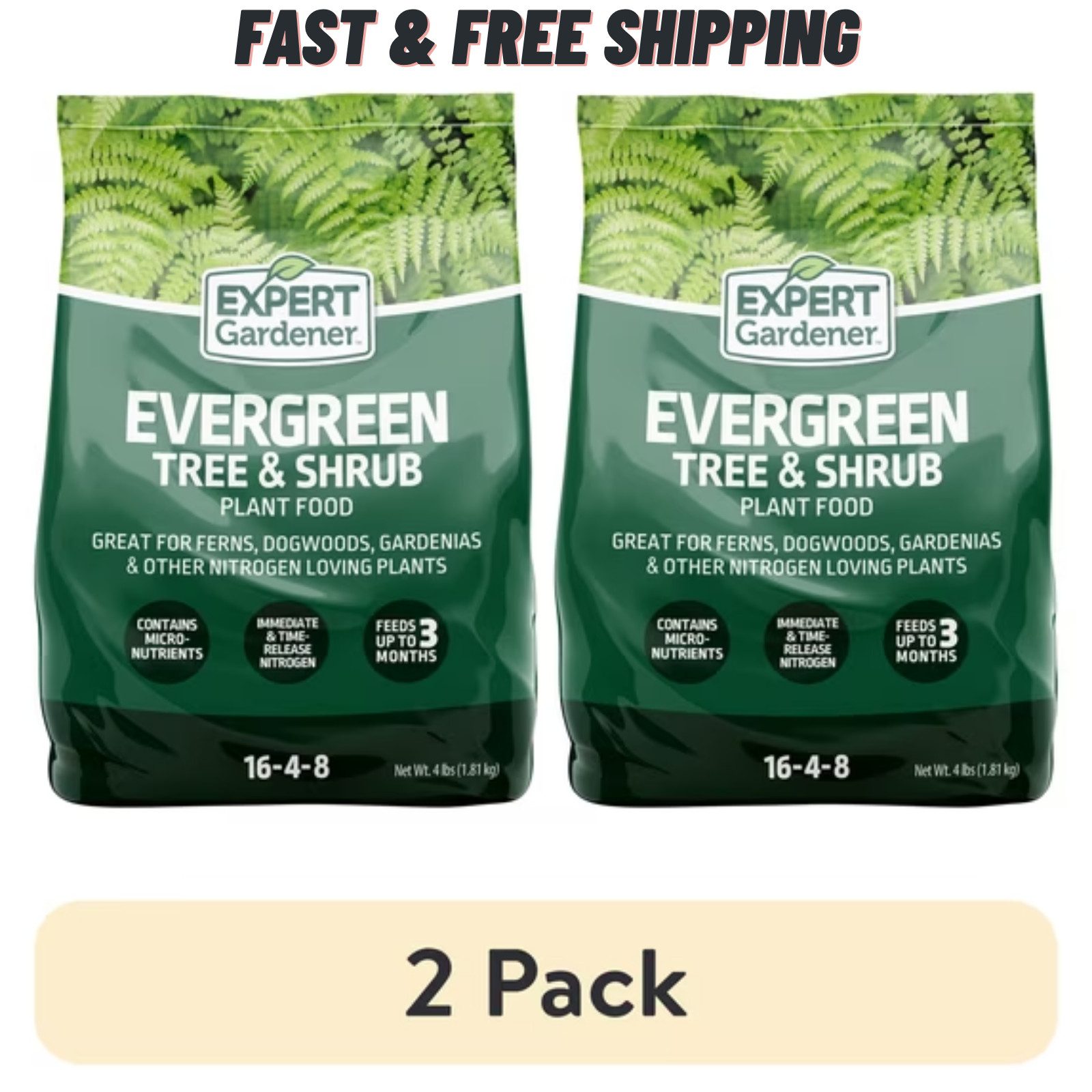 Expert Gardener Evergreen Tree Shrub Fertilizer 4 lb (Pack of 2) 16-4-8 Food