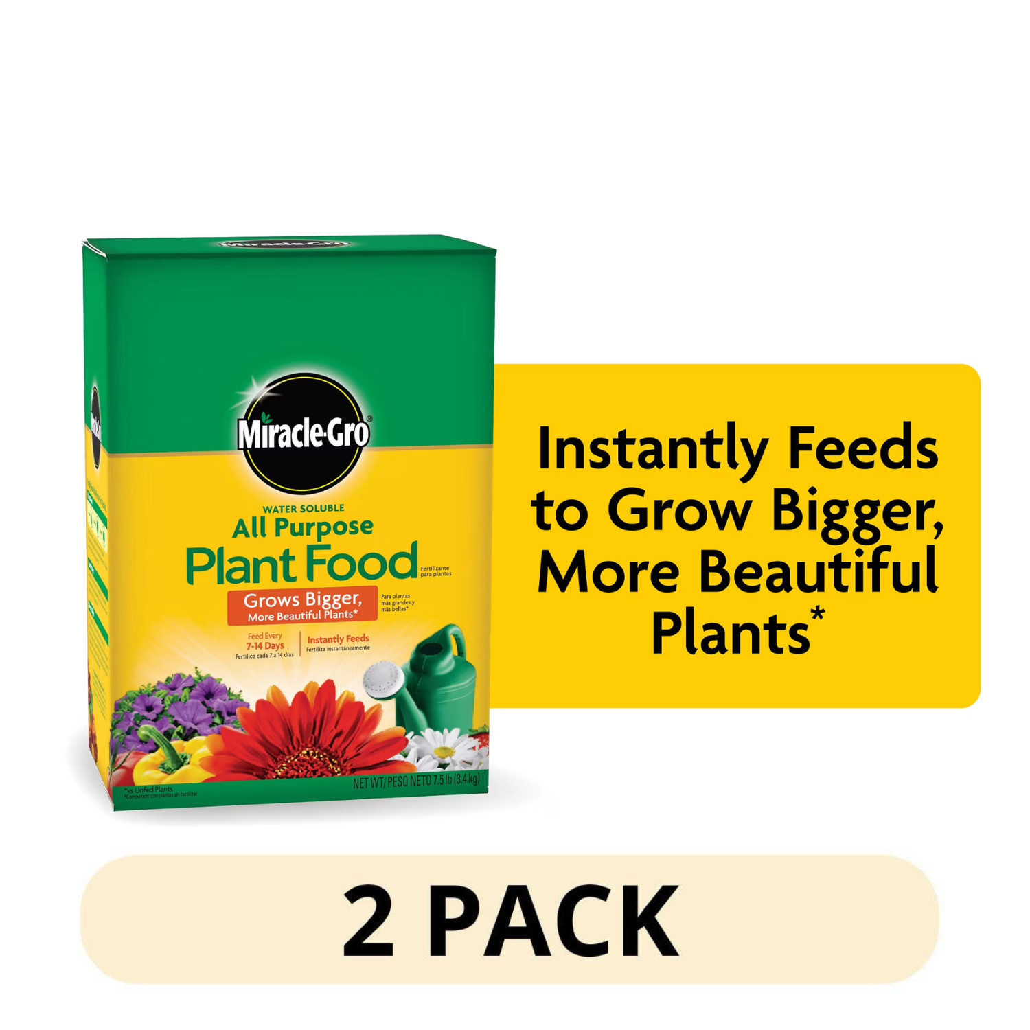 2 Pack Miracle-Gro Water Soluble All Purpose Plant Food, For All Plant , 7.5 lb