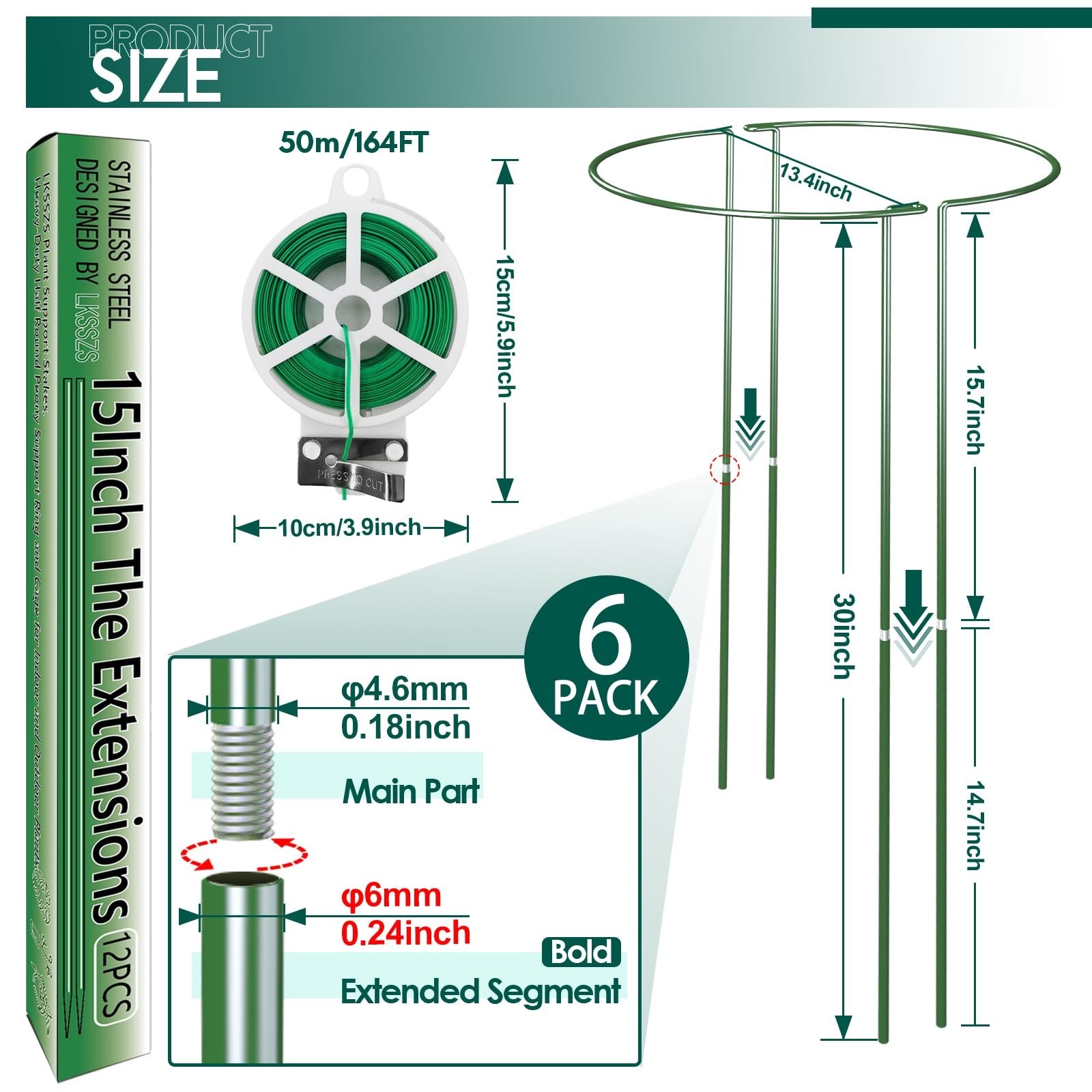 6 Pack 30 inch Plant Support Stakes, Heavy-Duty Half Round Peony Support, Gar…