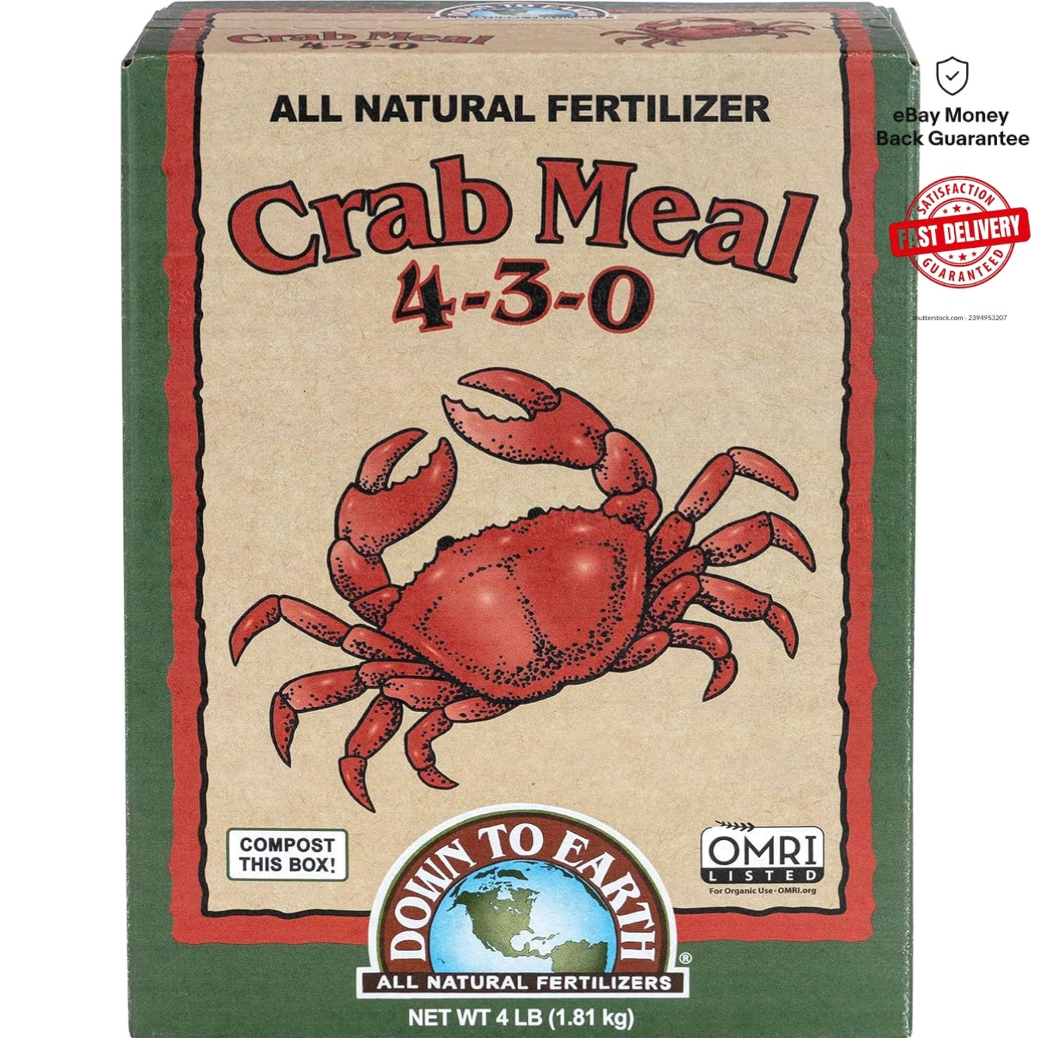 Organic Crab Meal Plant Food – 4-3-0 Nutrients for Gardens & Flower Beds, 4 lb