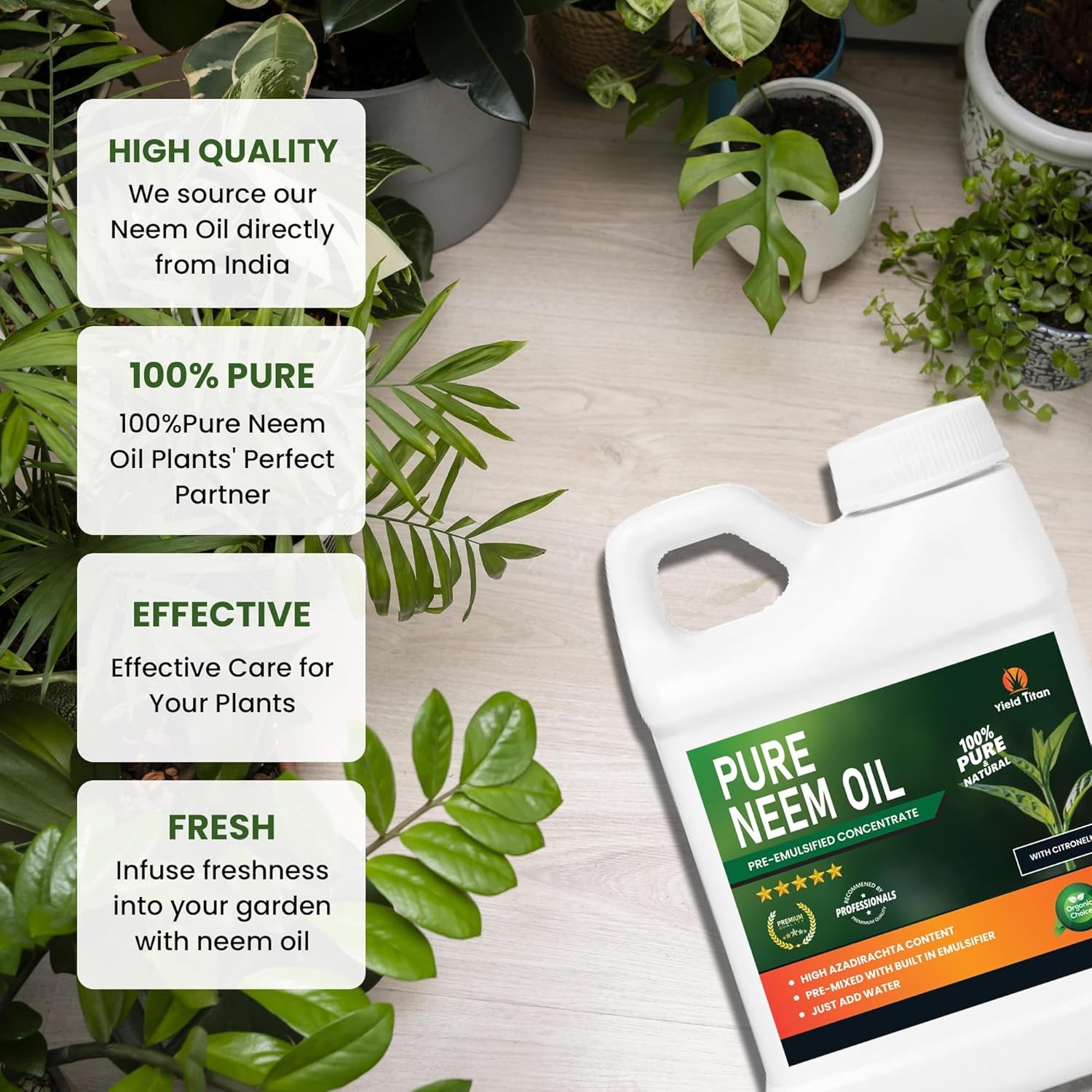 Yield Titan Pure Pre-Emulsified Neem Oil with Citronella – Natural, Add Water