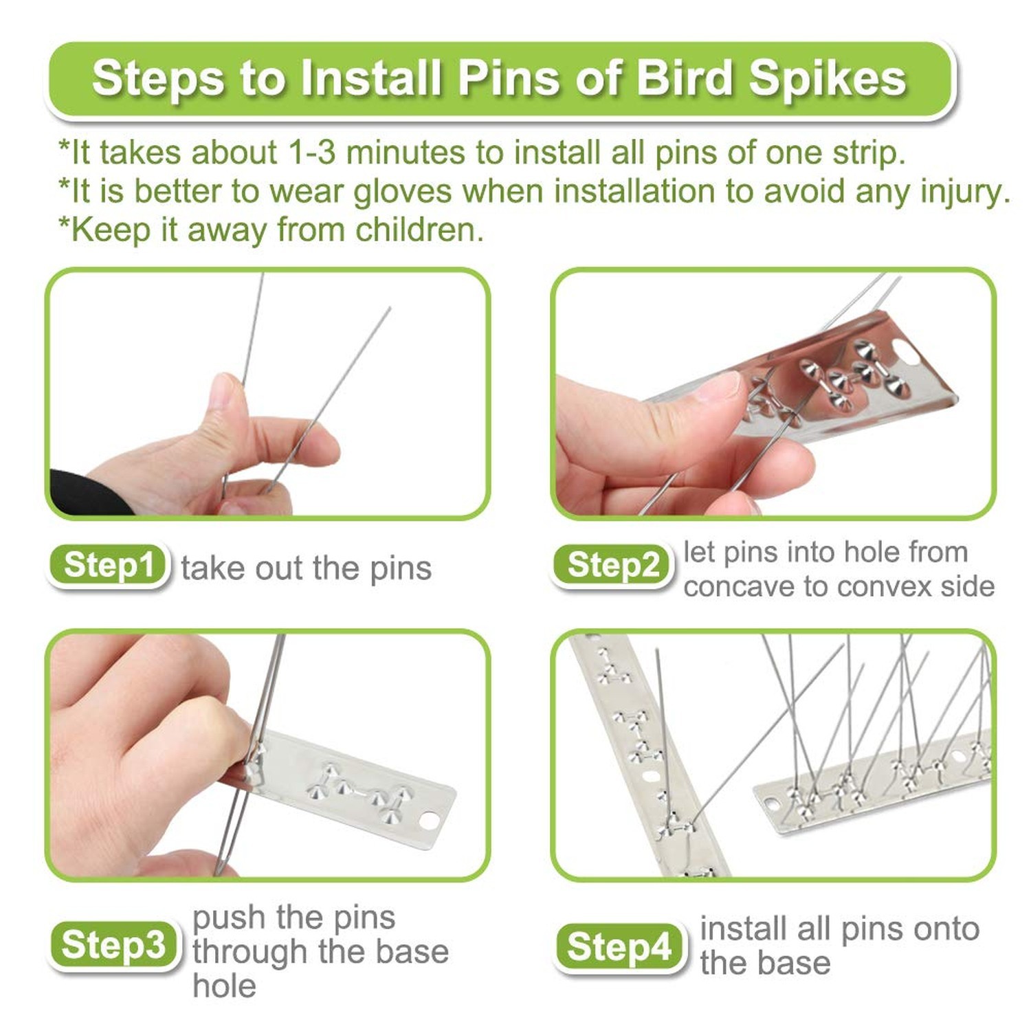 Bird Spikes Stainless Steel 60ft Coverage 56 Pack for Pigeons Small Birds Out…