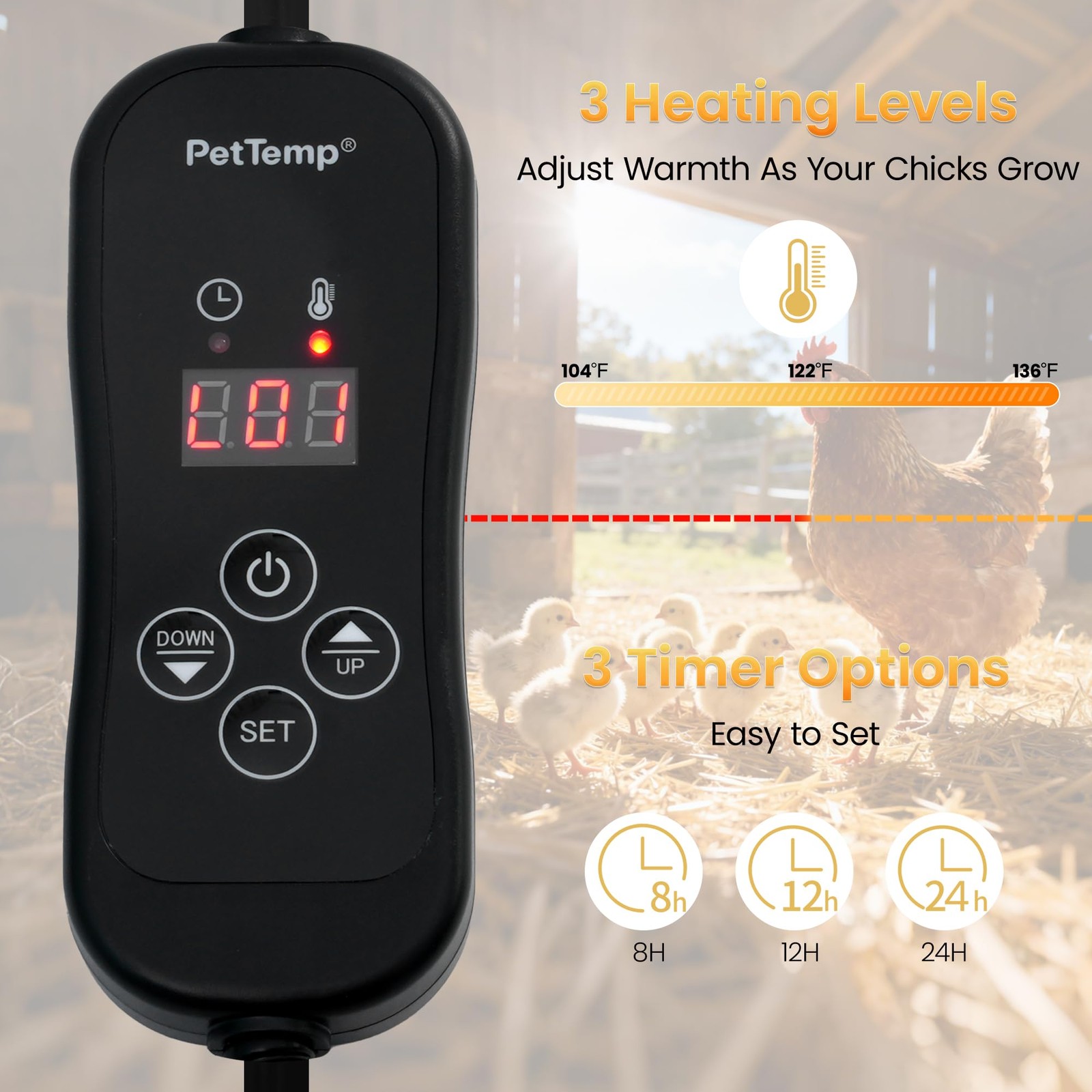 Pettemp Smart Chick Brooder Heater Digital Adjustable Radiant Chicken Coop