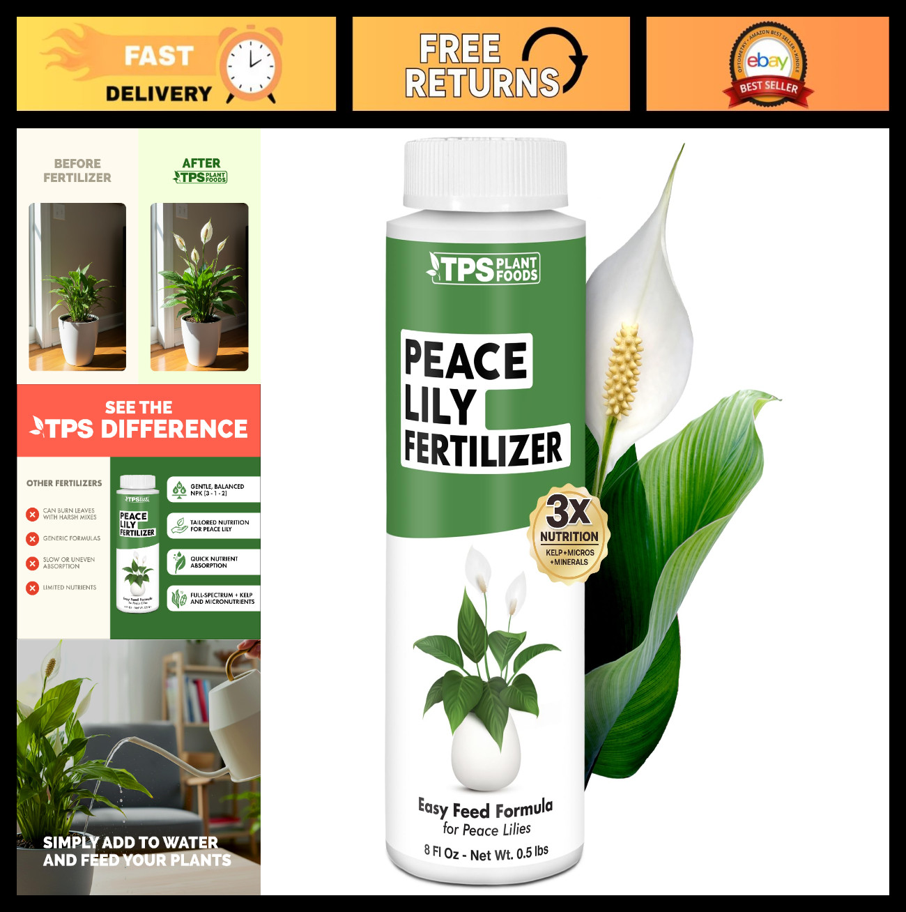 Liquid Plant Food for Peace Lily – Boost Blooms, Green Leaves & Healthy Roots, 8