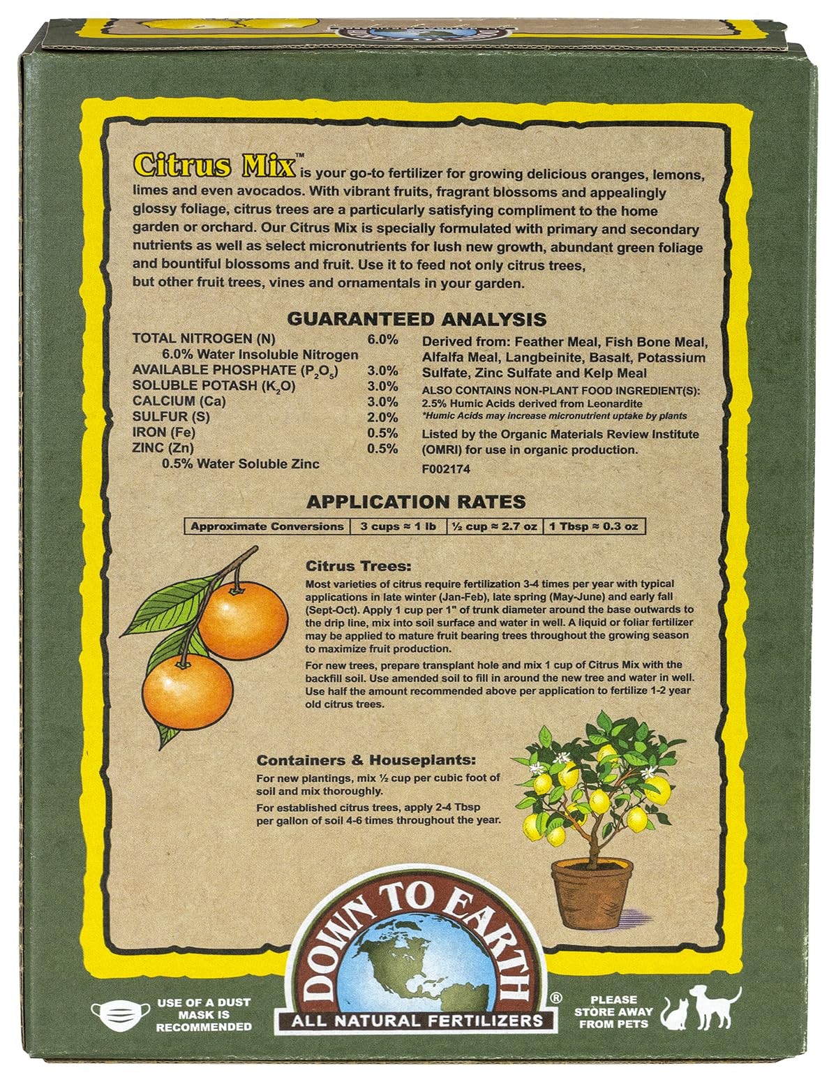 Organic Citrus Mix 6-3-3, 5 lb Box Fertilizer for Lemons, Limes, Oranges Citr…