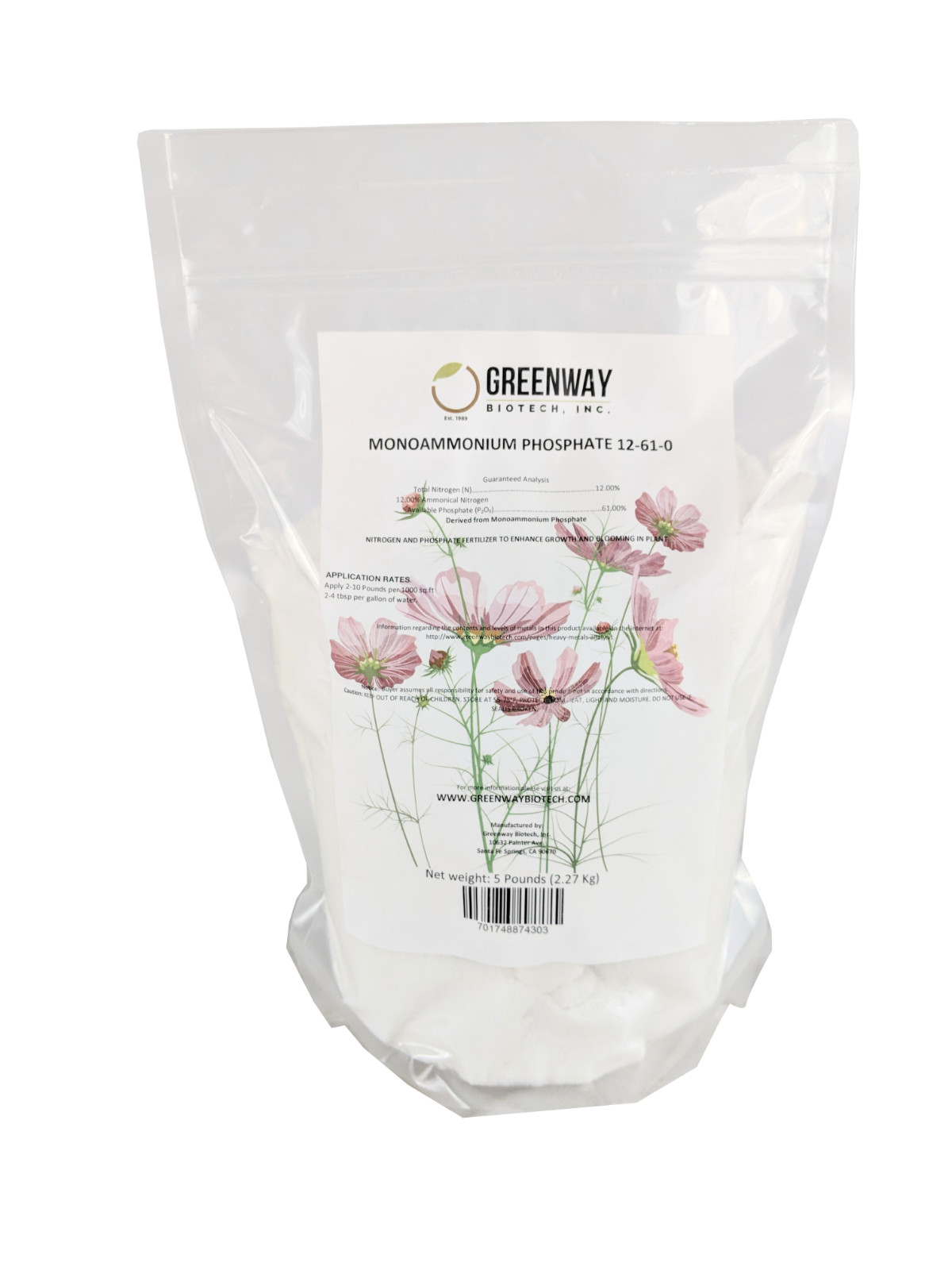 Monoammonium Phosphate 12-61-0 100% Water Soluble “Greenway Biotech Brand” 5 LB