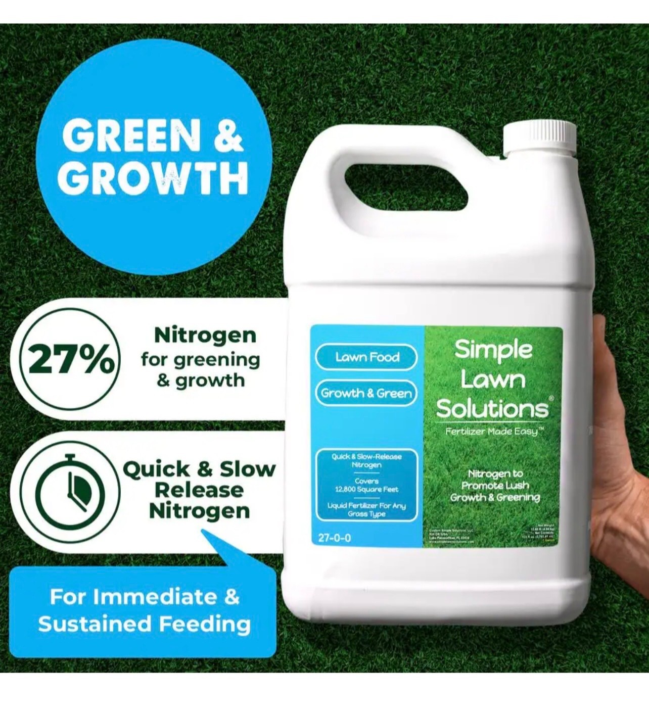 Simple Lawn Solutions 128 oz Liquid Lawn Fertilizer Growth & Green 27-0-0 12,800