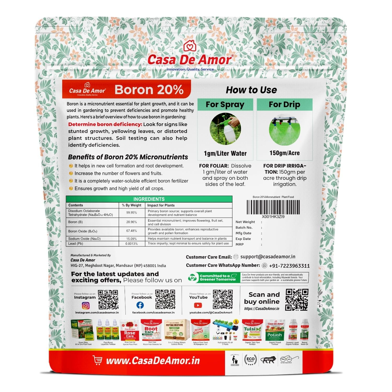 Boron 20% Micronutrient Fertilizer 100g Water Soluble Plant Food Foliar Spray