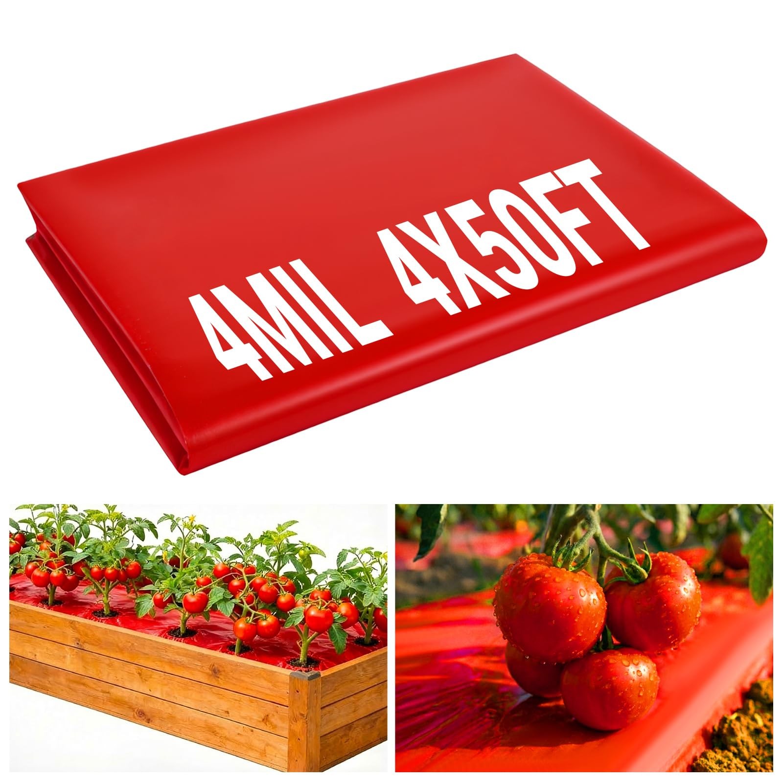 4 Mil Red Plastic Mulch, 4 X 50 Ft Garden mulch, mulch