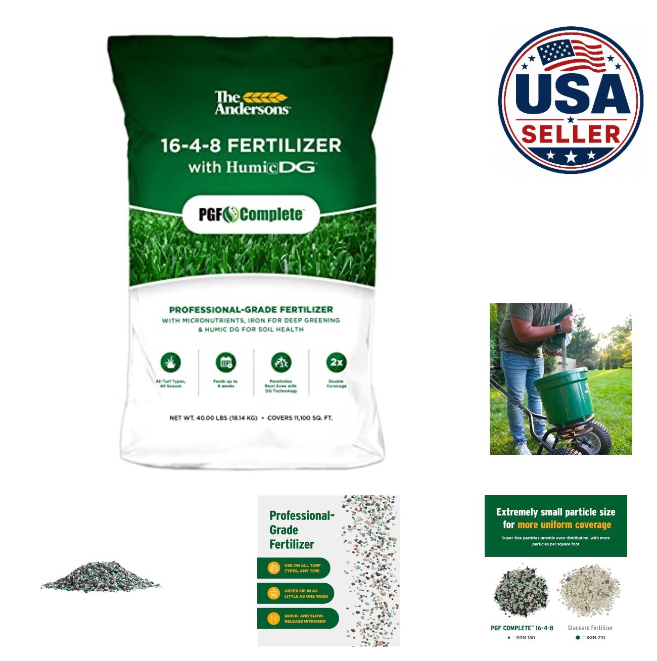 Fertilizer 16-4-8 40lb Lawn Food with Humic Iron Slow Release Granular