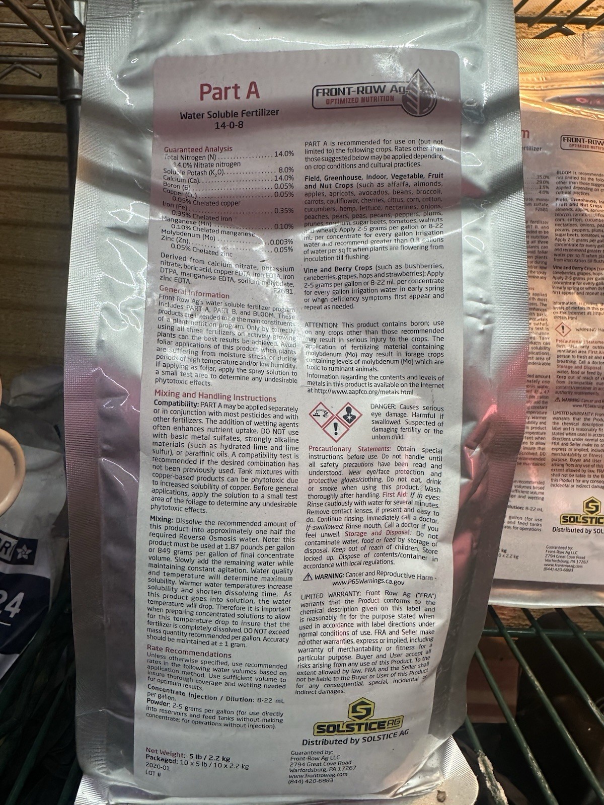 Front Row AG Bloom 5 Lb qty2. Part a 5lb qty 3. Water Soluble Fertilizer