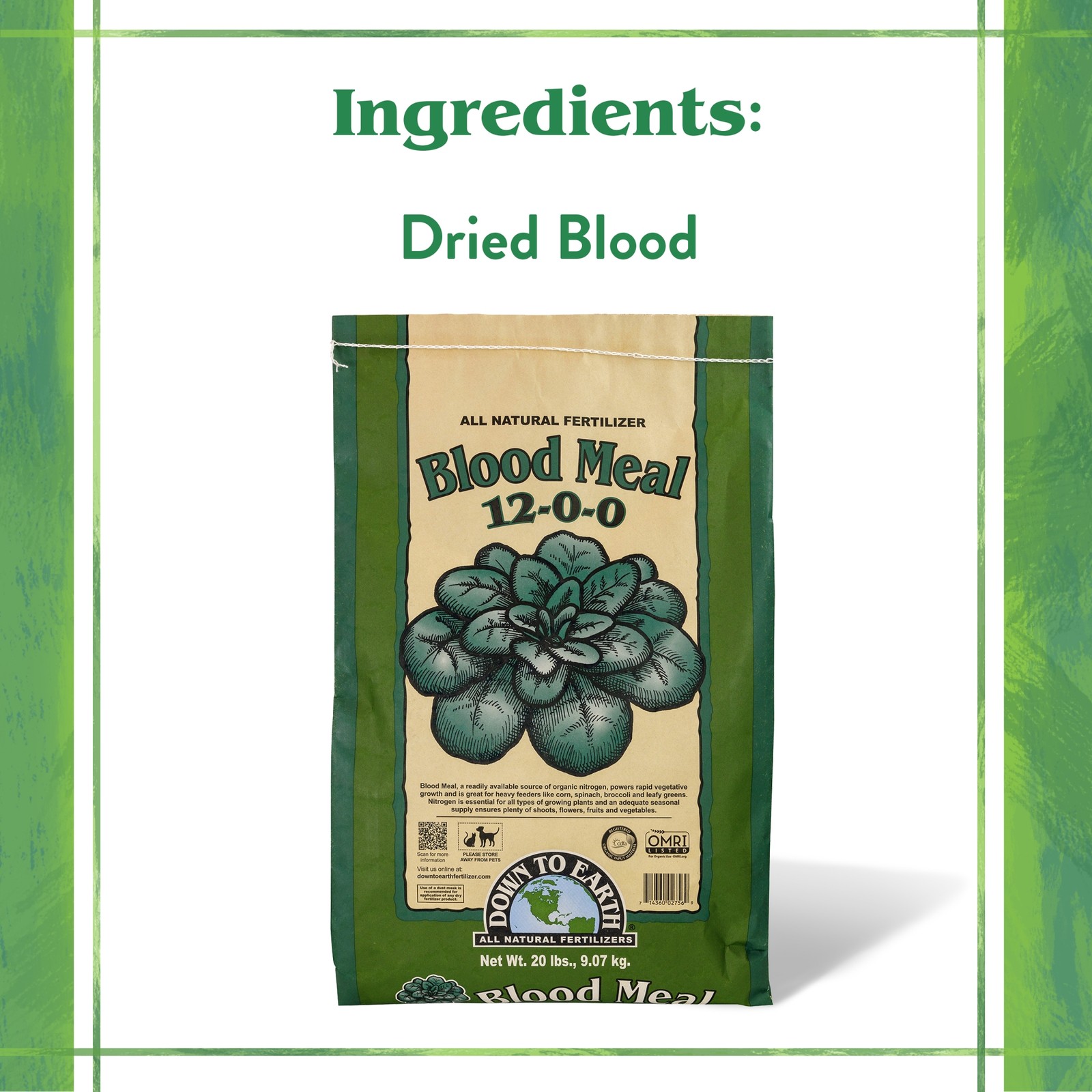 Down to Earth (#DTE02756) Organic Blood Meal Fertilizer Mix, 12-0-0, 20 lb
