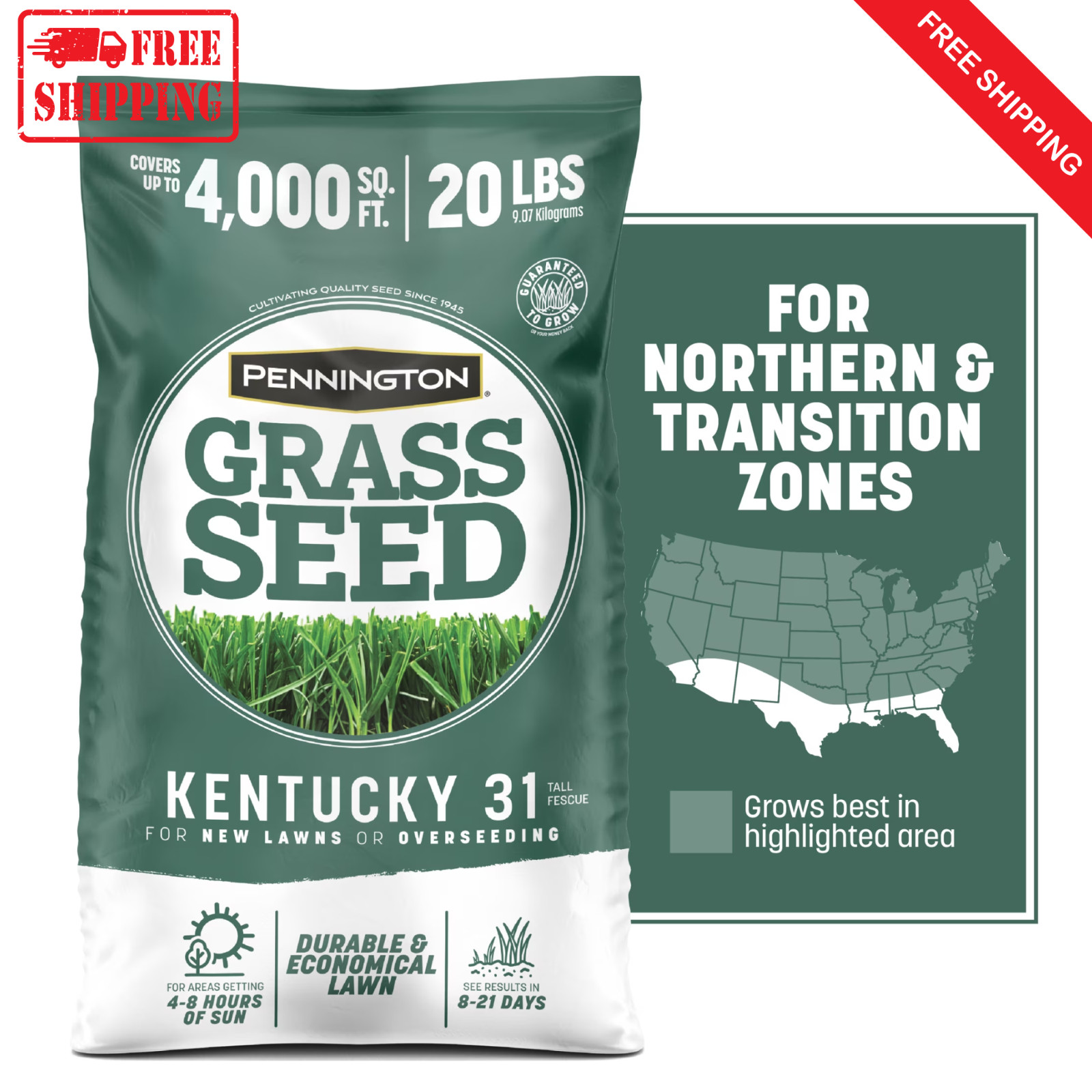 Pennington Kentucky 31 Tall Fescue Grass Seed 20 lb Sun Partial Shade Lawn