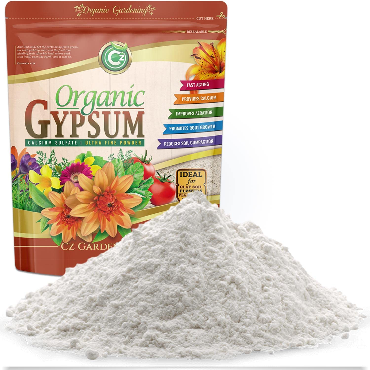 Organic Gypsum Powder 5LB – Made in USA – OMRI Listed – Calcium Sulfate Dihydrat