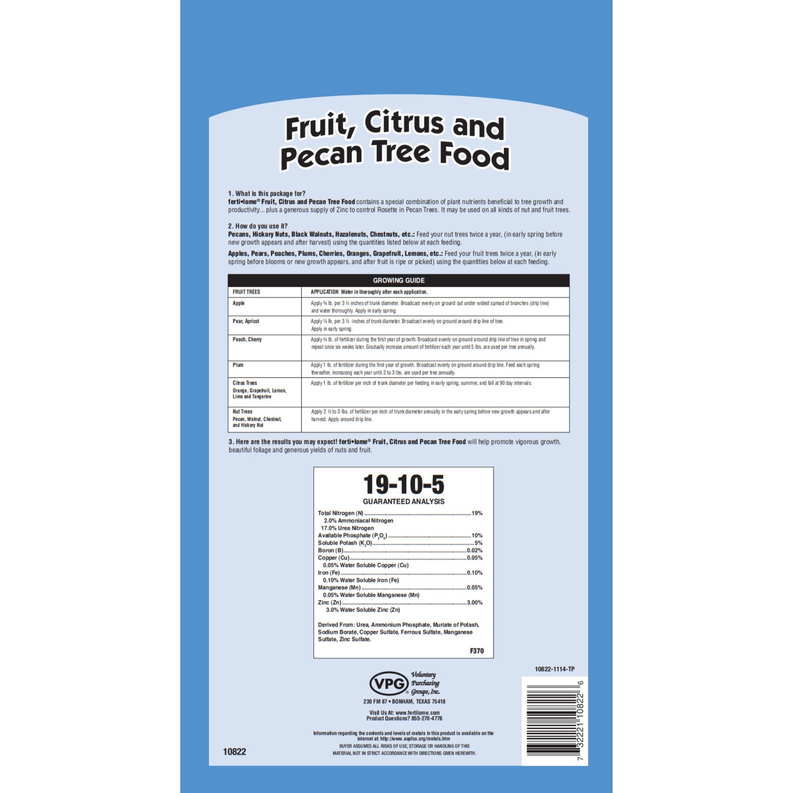 20 Lbs Fertilizer For Fruit Citrus Nut Trees Zinc For Pecan Rosette Control