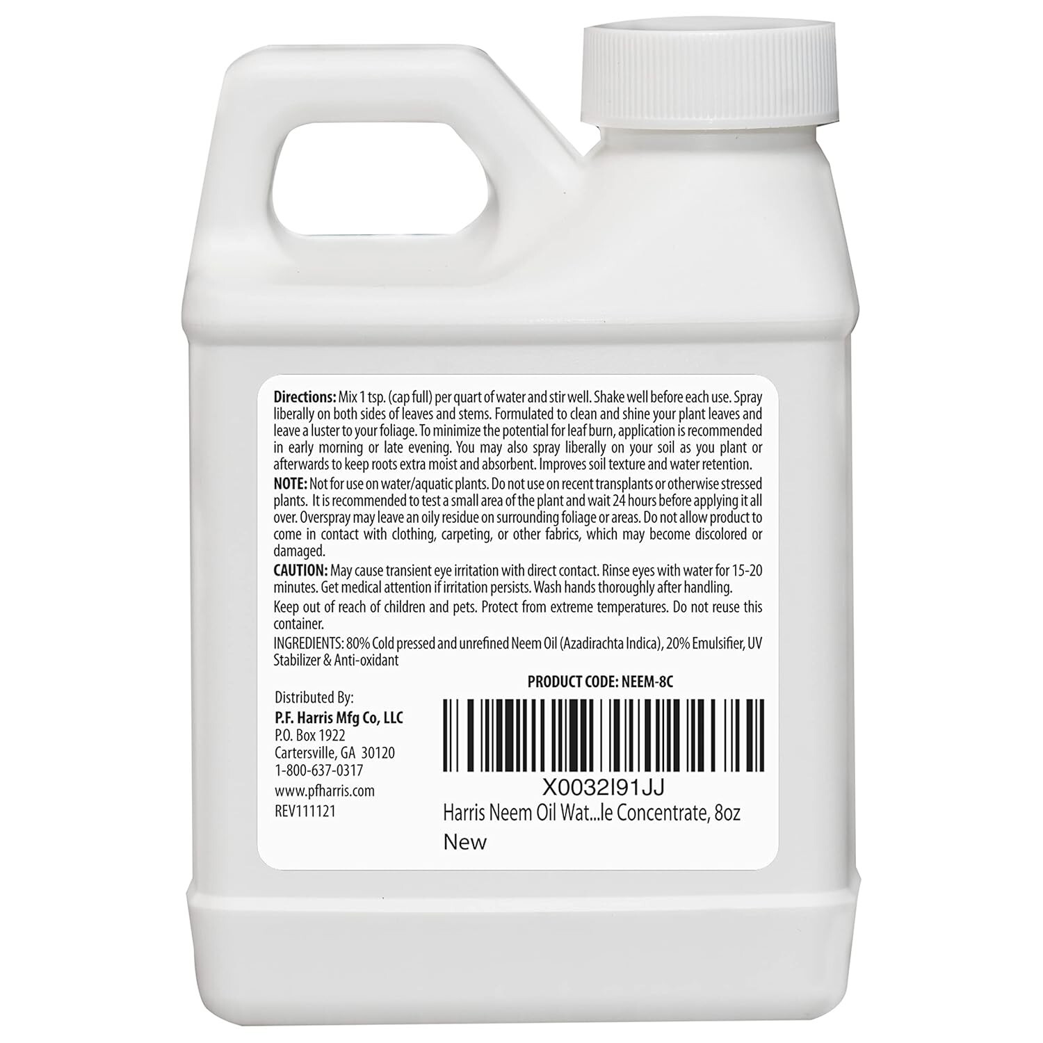 HARRIS Neem Oil Cold Pressed Water Soluble Concentrate, Makes 12 Gallons, 8Oz NE