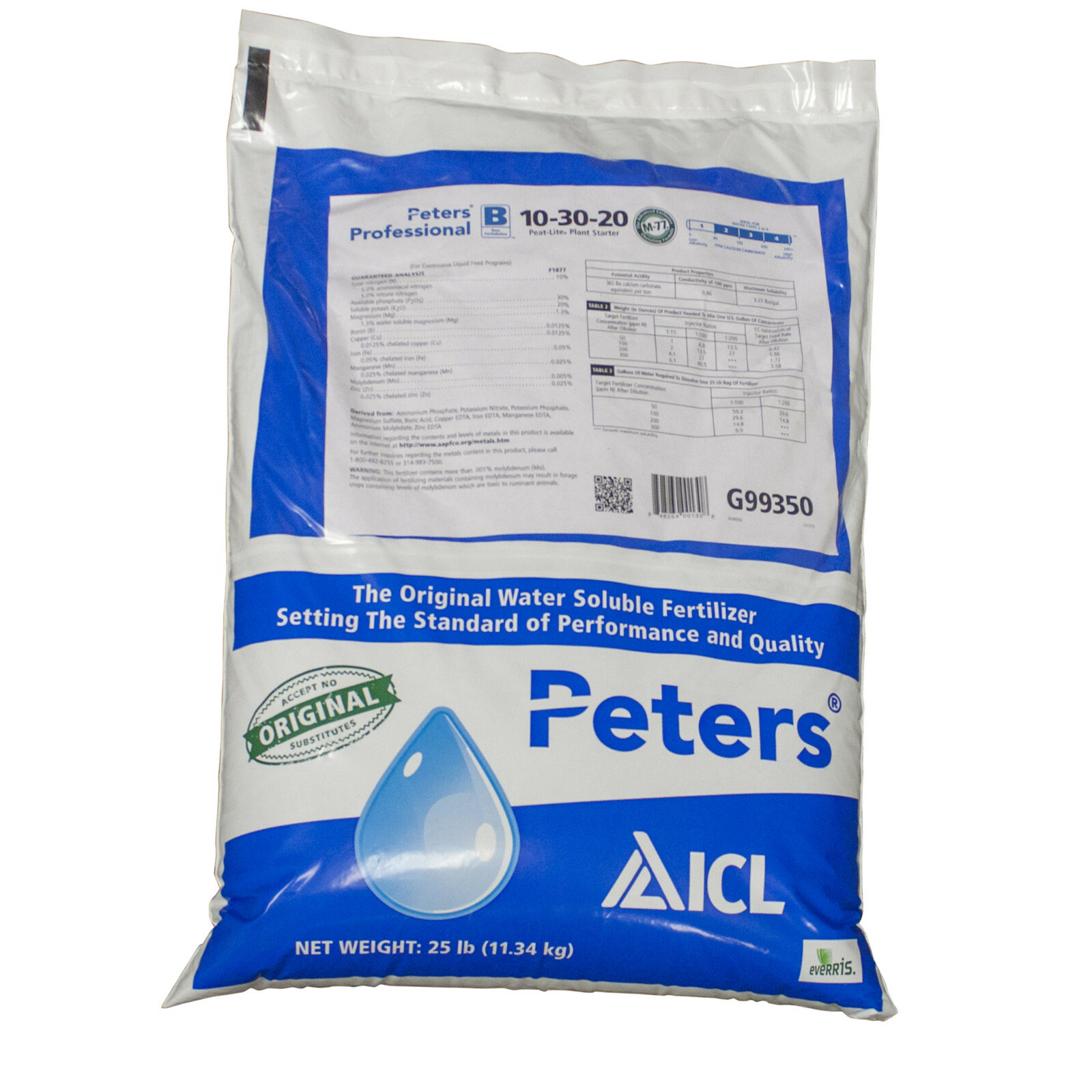 Peters Professional 10-30-20 Peat-Lite Water Soluble Plant Starter G99350 25 Lb