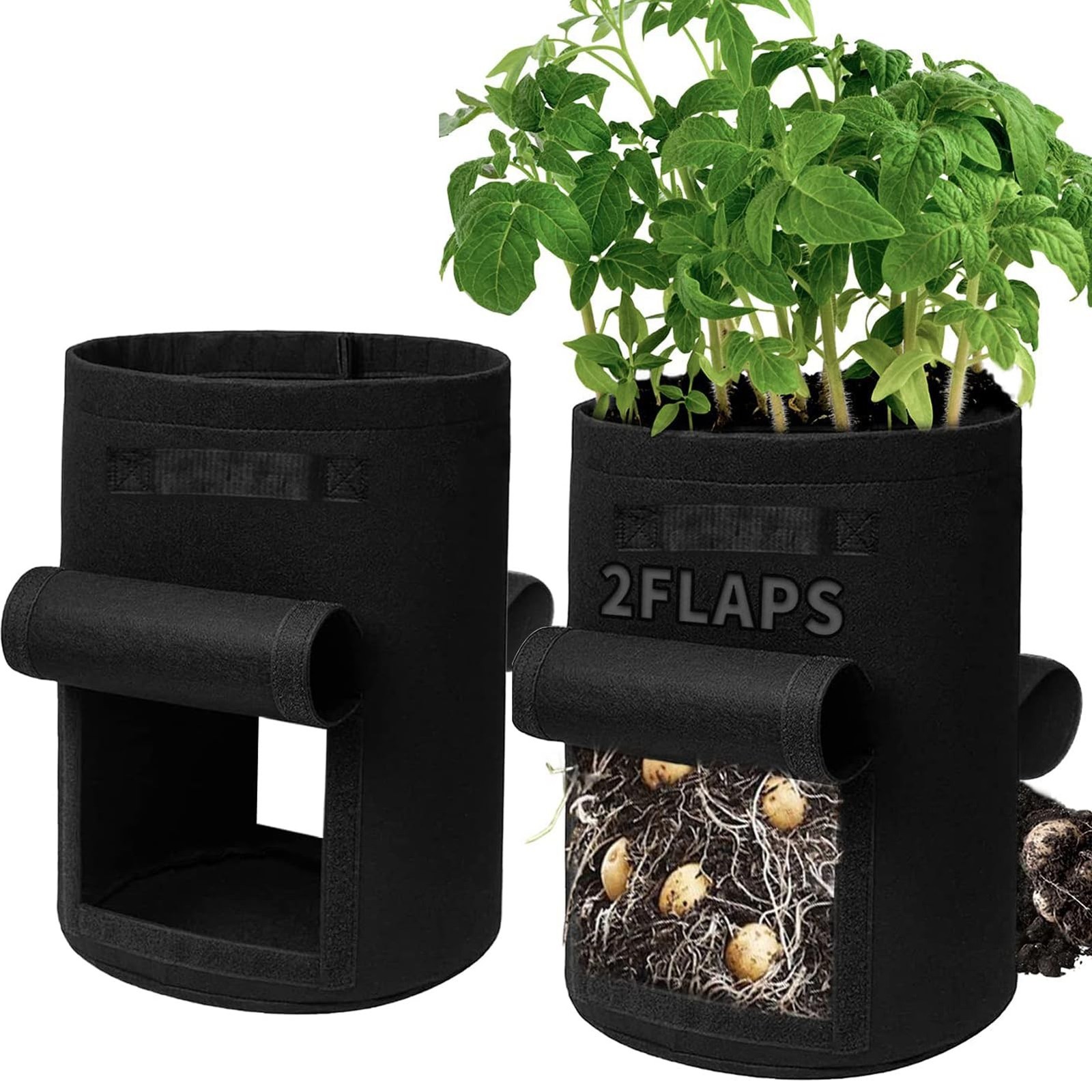 Potato Grow Bags, 2-Pack 15-Gallon Grow Bags with 2 Flaps and Reinforced Hand…