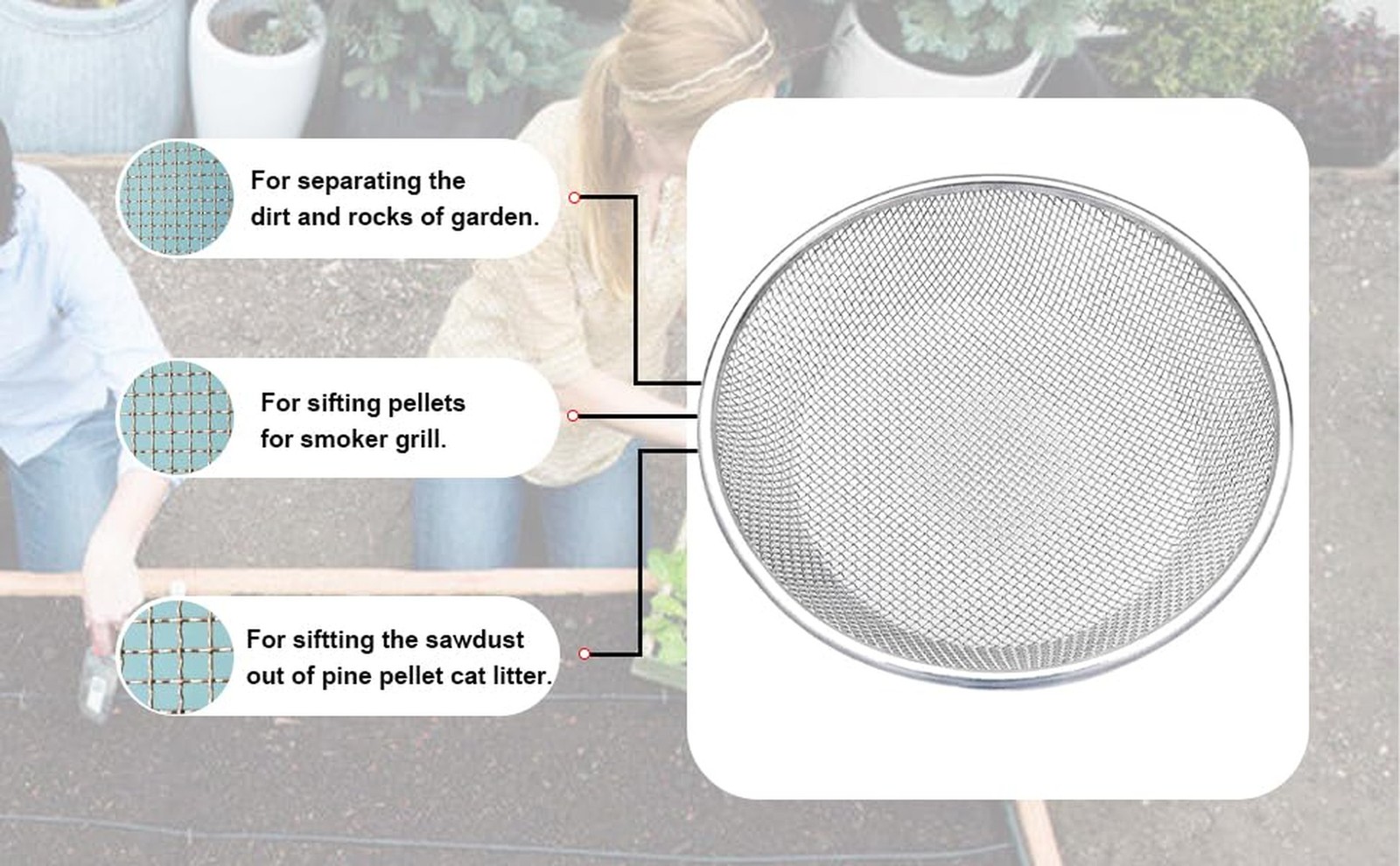3PCS Soil Sifter for Gardening, Rock Sifter for 5 Gallon Bucket,Compost Sifte…
