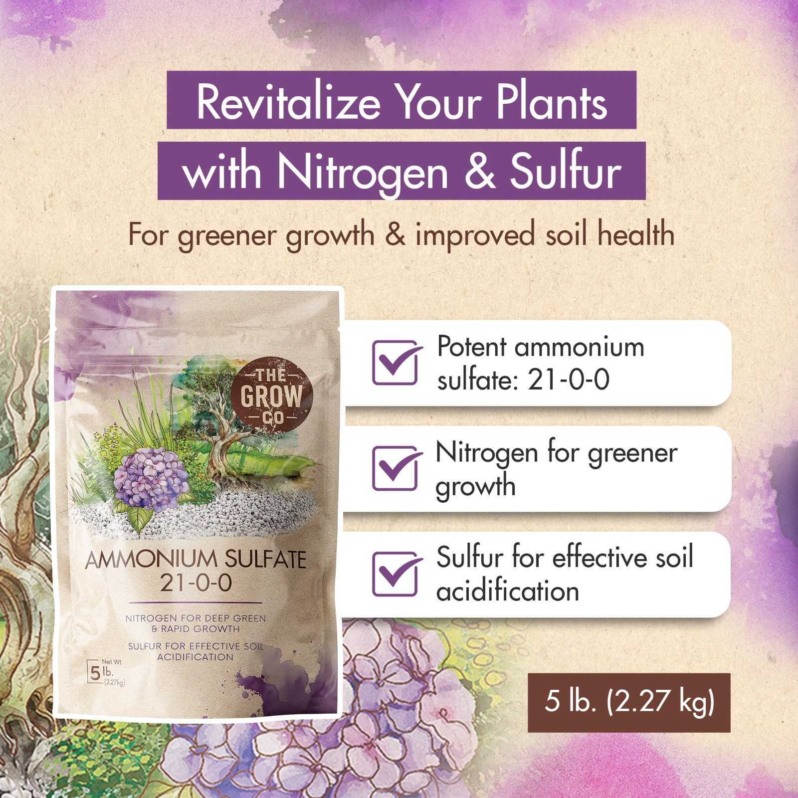 High Nitrogen Ammonium Sulfate Fertilizer 21-0-0 for Rapid Growth & Soil pH 5 lb