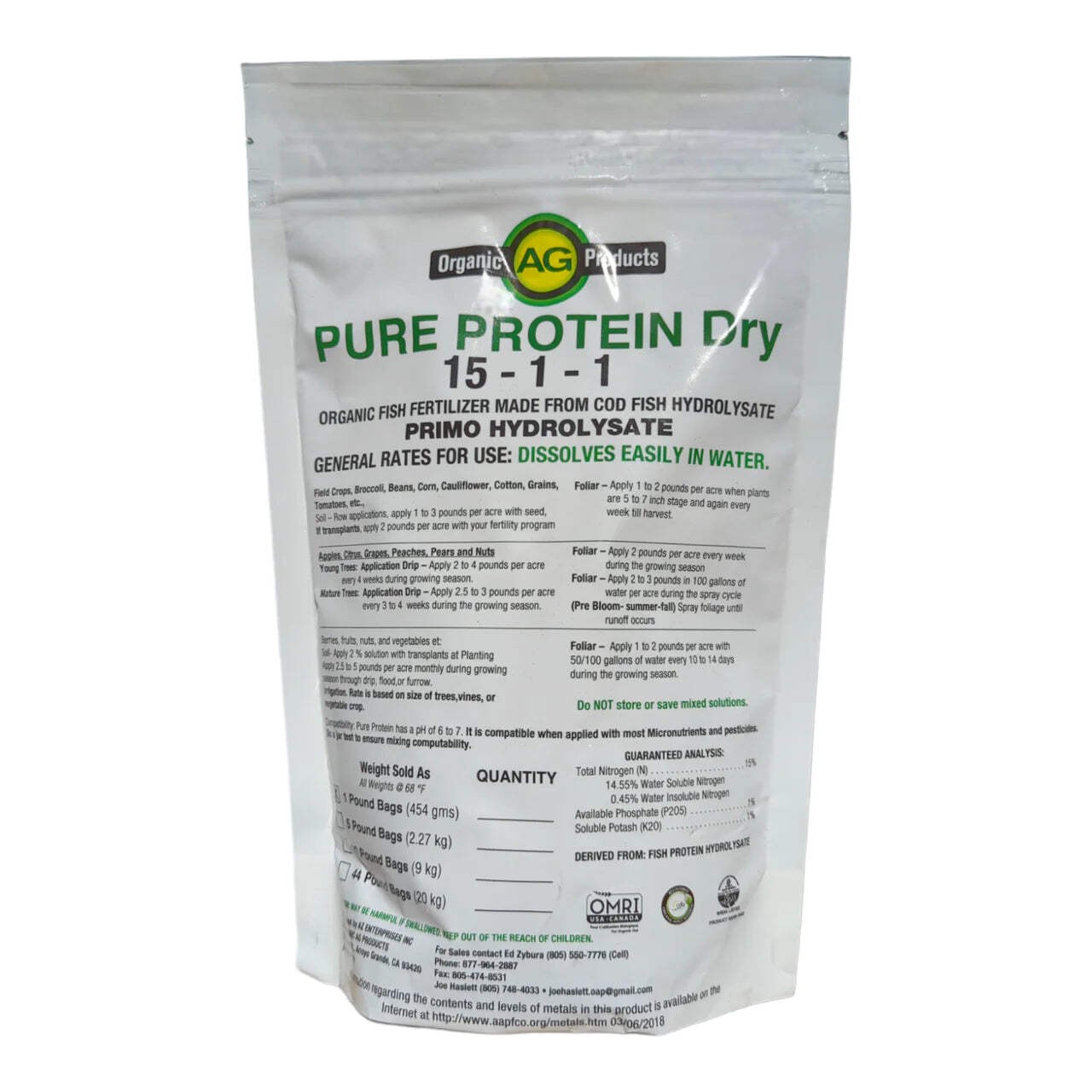 Pure Protein Dry 5-lb (15-1-1) Fish Fertilizer Organic Aminos Cod Fish Hydrolysa